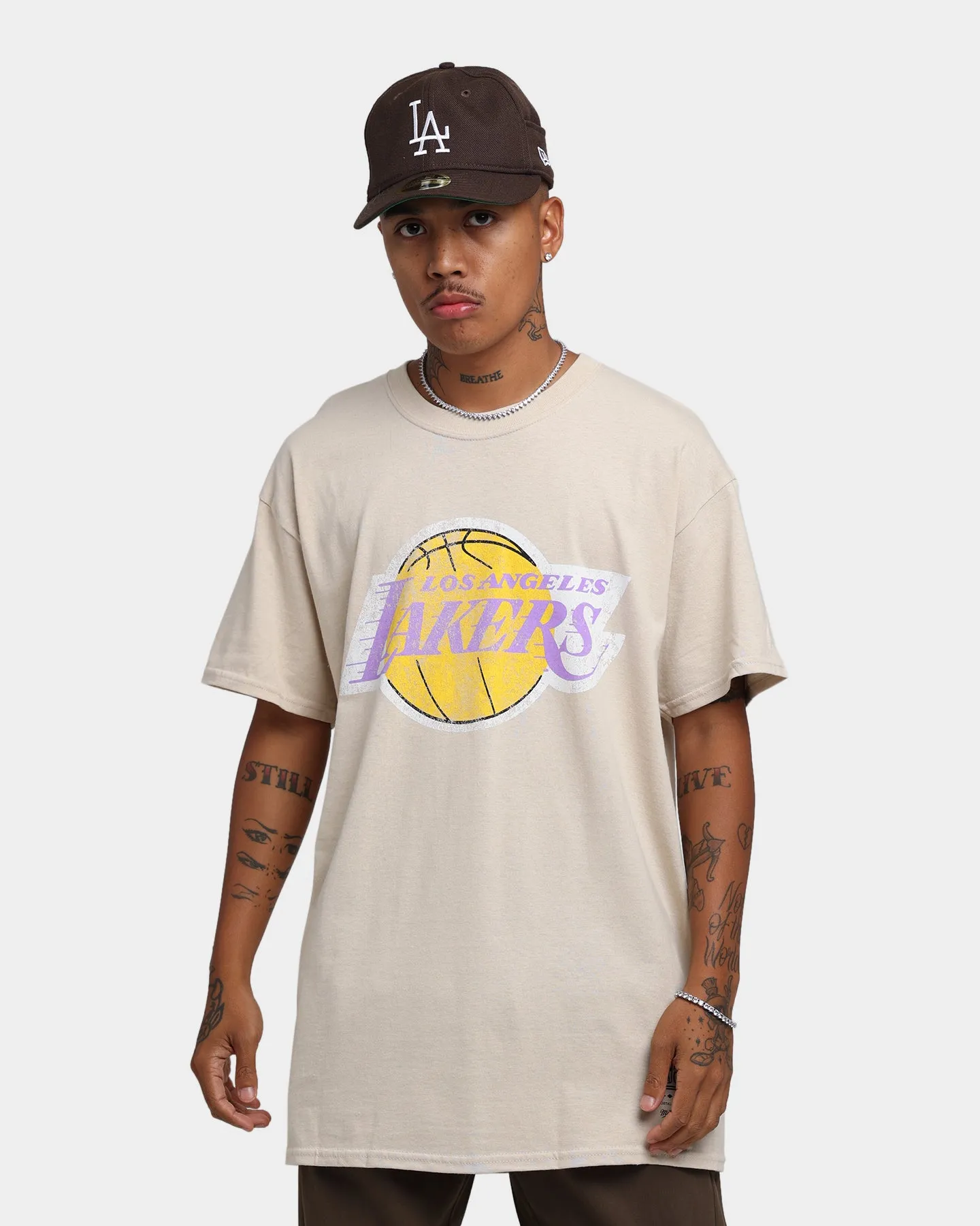 Mitchell & Ness Los Angeles Lakers Sandstone Team Logo T-Shirt Stone