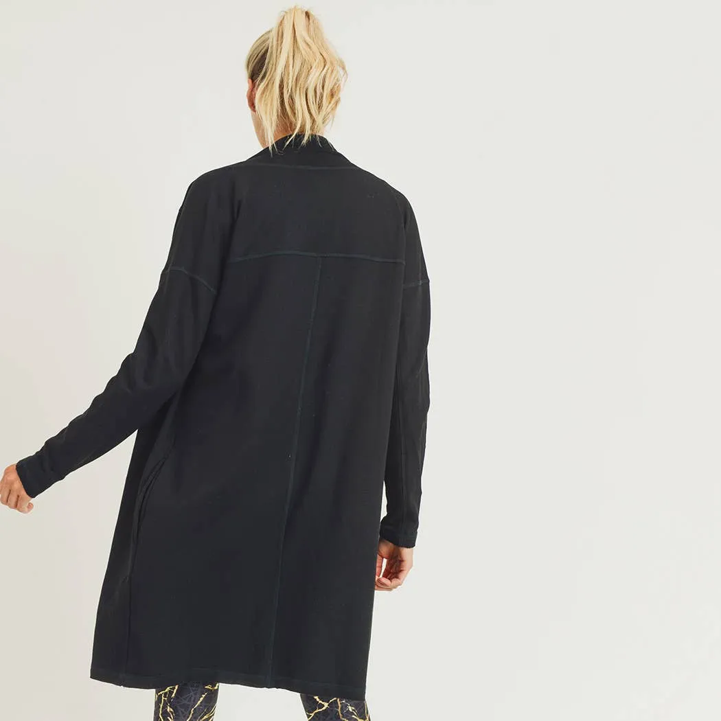 Mono B Longline Open Cardigan with Split Back & Yoke