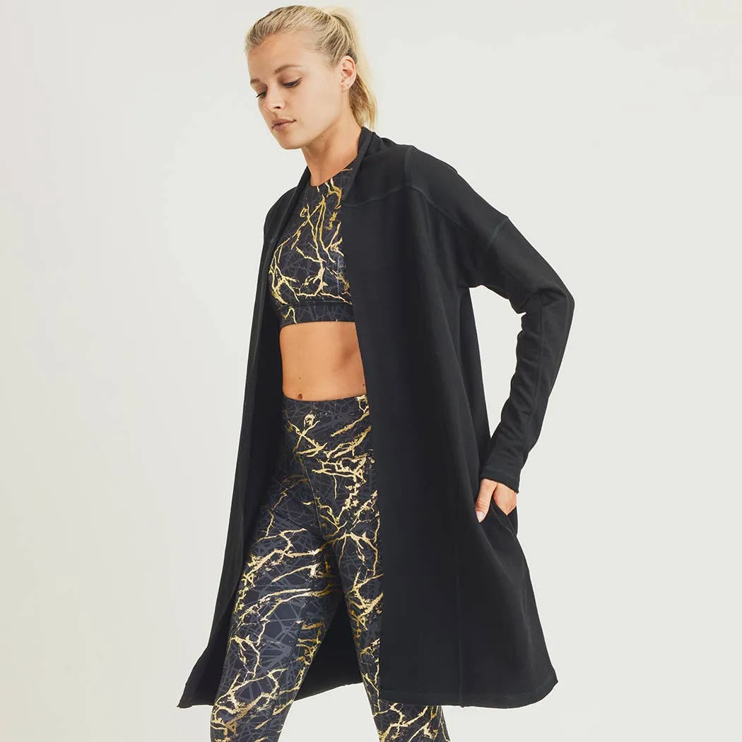 Mono B Longline Open Cardigan with Split Back & Yoke