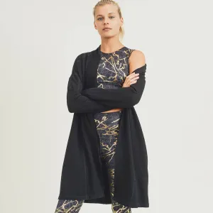 Mono B Longline Open Cardigan with Split Back & Yoke