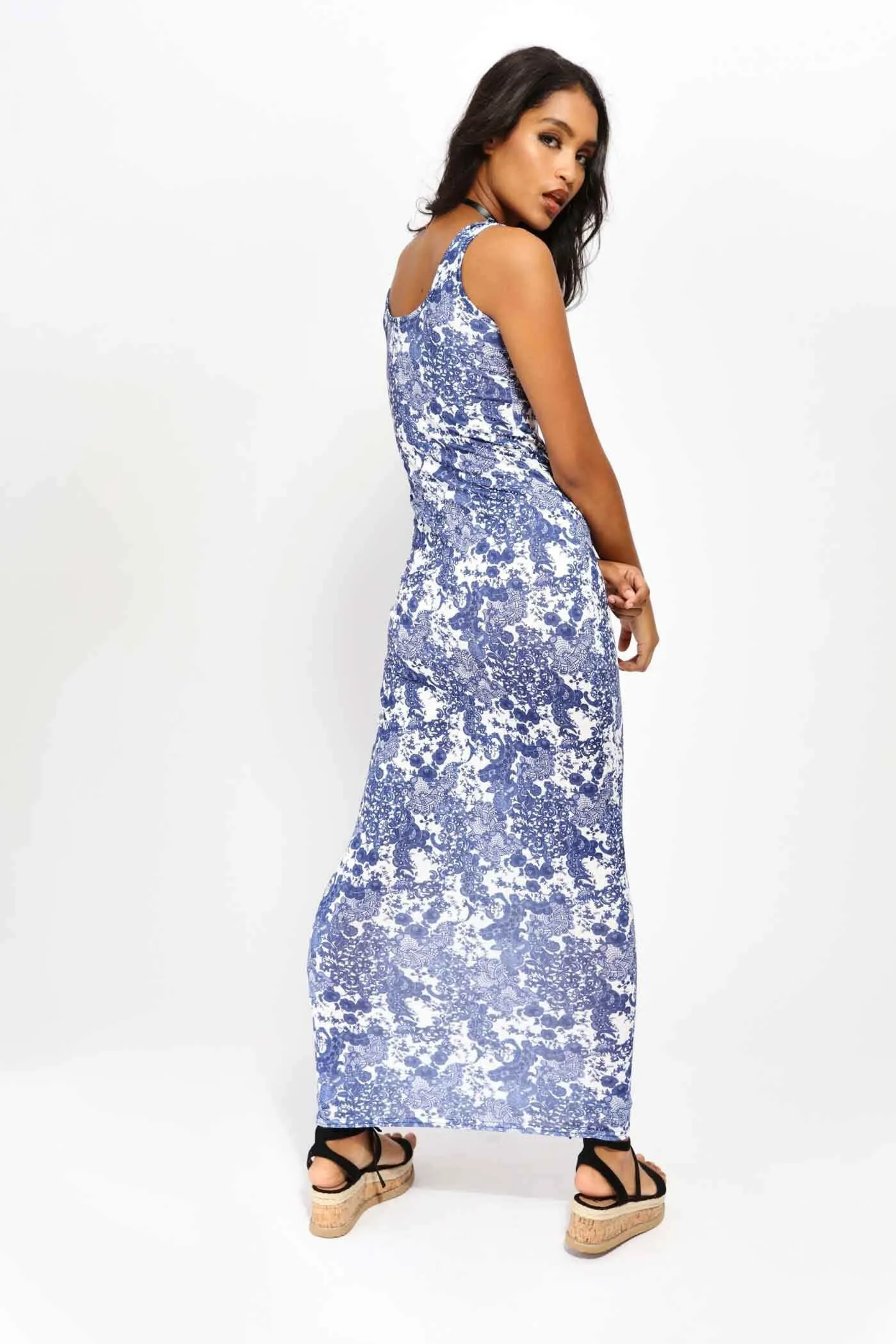 Multi Scoopback Printed Maxi Dress