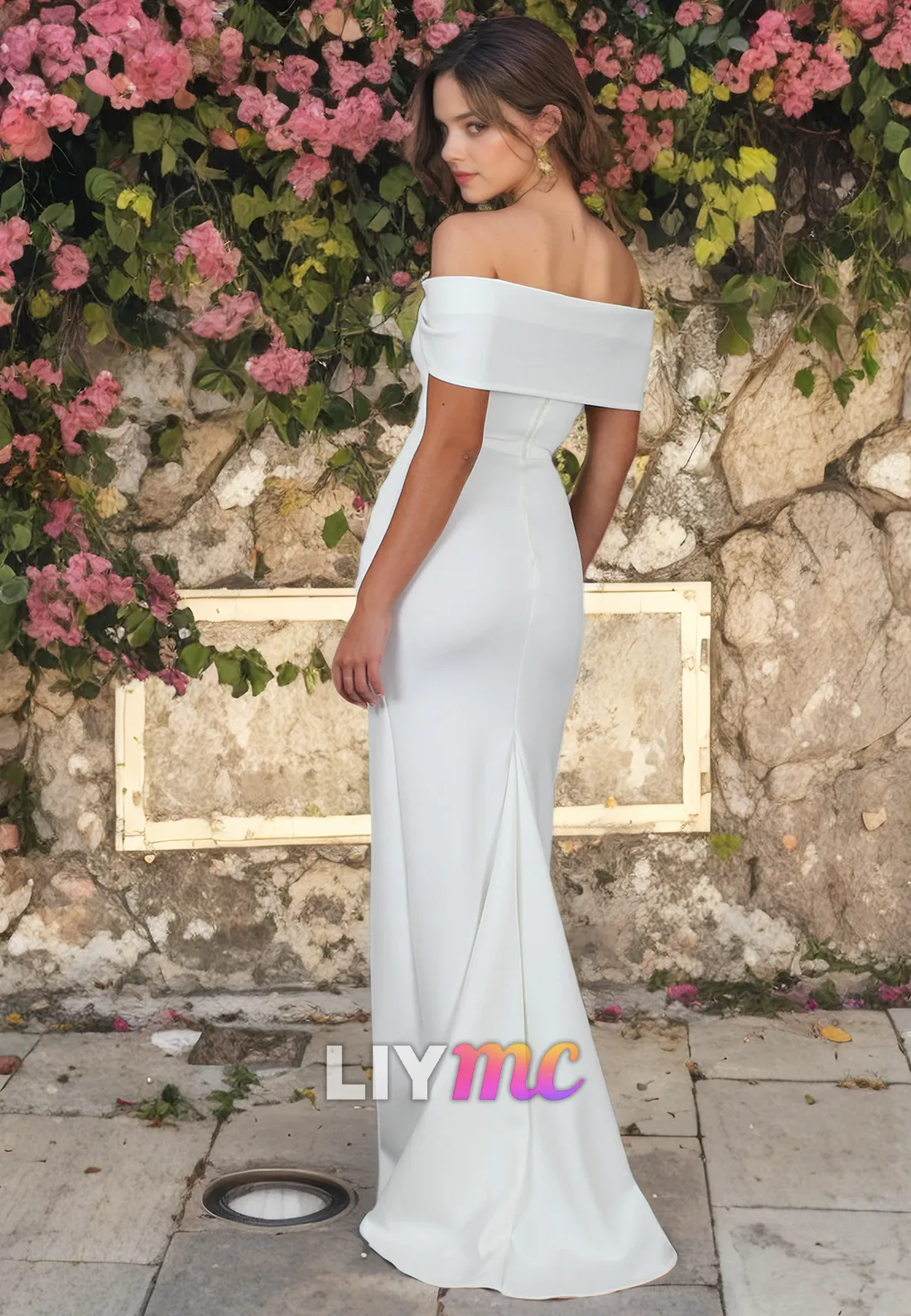 Off-Shoulder Strapless High Slit Sheath Beach Wedding Dress