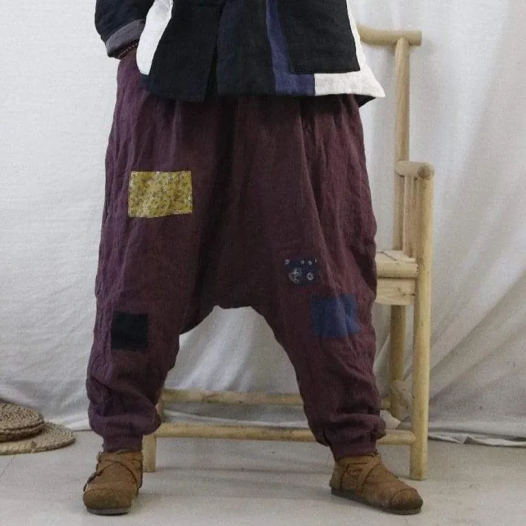 Oversized Patchwork Linen Pants | Hippie