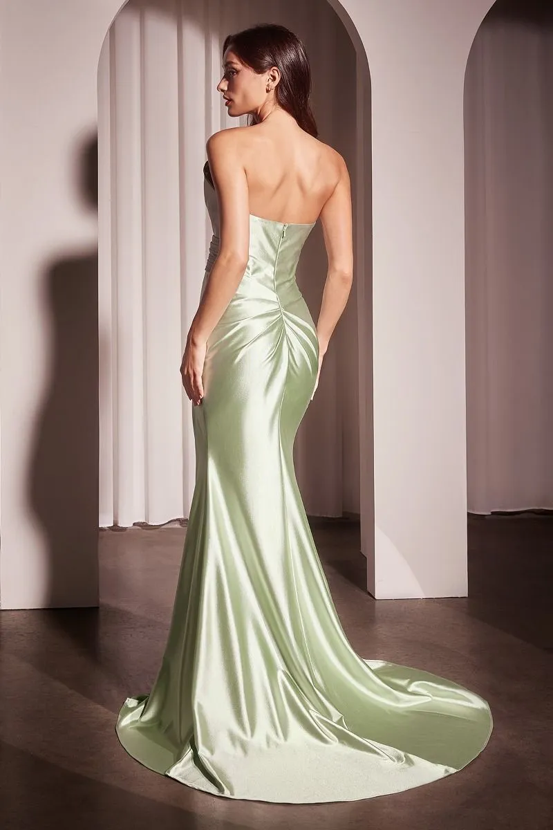 PLEATED STRAPLESS FITTED SATIN GOWN CDKV1118