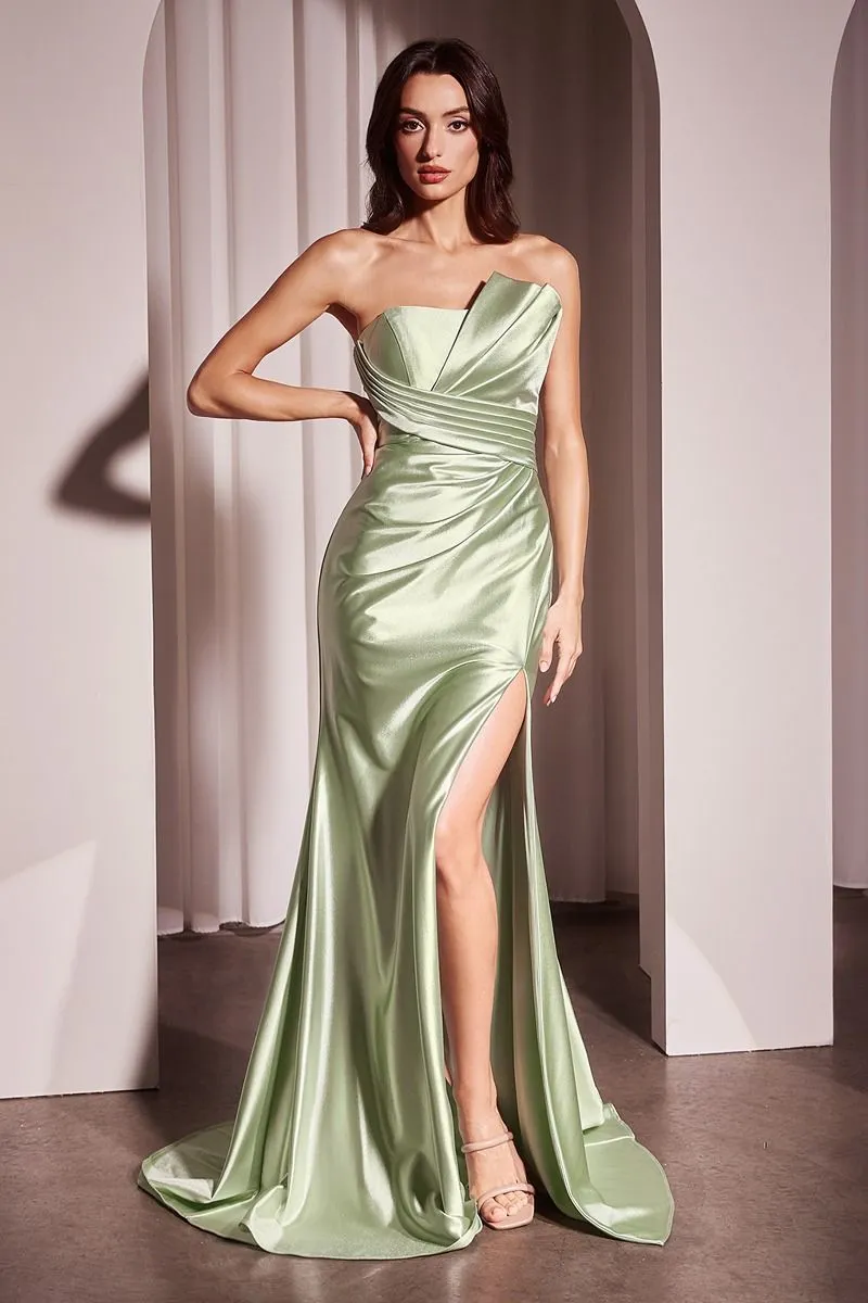 PLEATED STRAPLESS FITTED SATIN GOWN CDKV1118