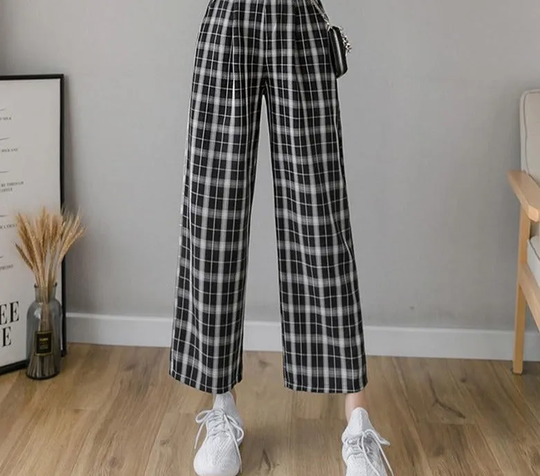 Plus Size Casual Loose Wide Leg Pant | Ladies Casual Pants | Plaid Straight Pants | Straight Wide Leg Trousers | Street Style Pant Trousers