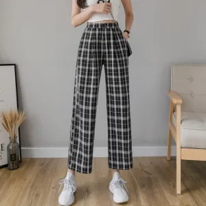 Plus Size Casual Loose Wide Leg Pant | Ladies Casual Pants | Plaid Straight Pants | Straight Wide Leg Trousers | Street Style Pant Trousers