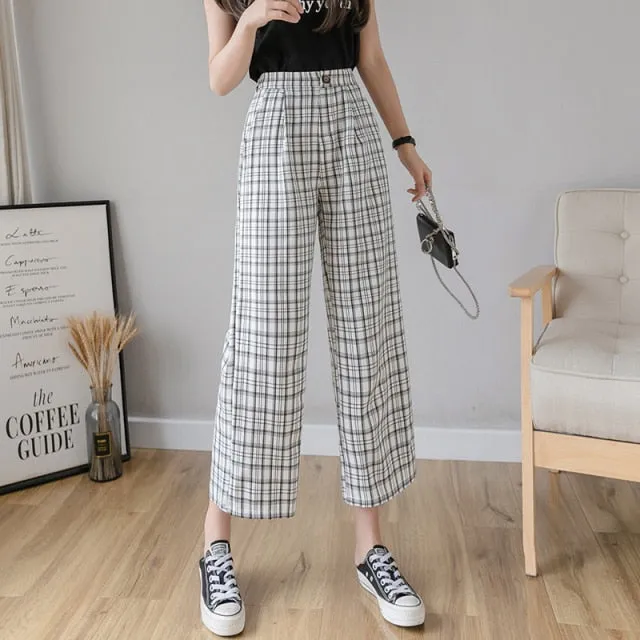 Plus Size Casual Loose Wide Leg Pant | Ladies Casual Pants | Plaid Straight Pants | Straight Wide Leg Trousers | Street Style Pant Trousers