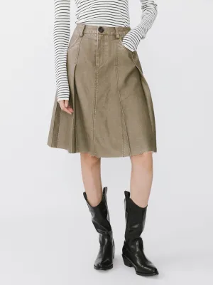 Raw Edge Pleated A-line Skirt