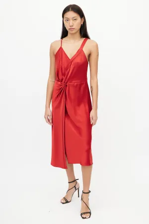 Red Satin Draped Dress
