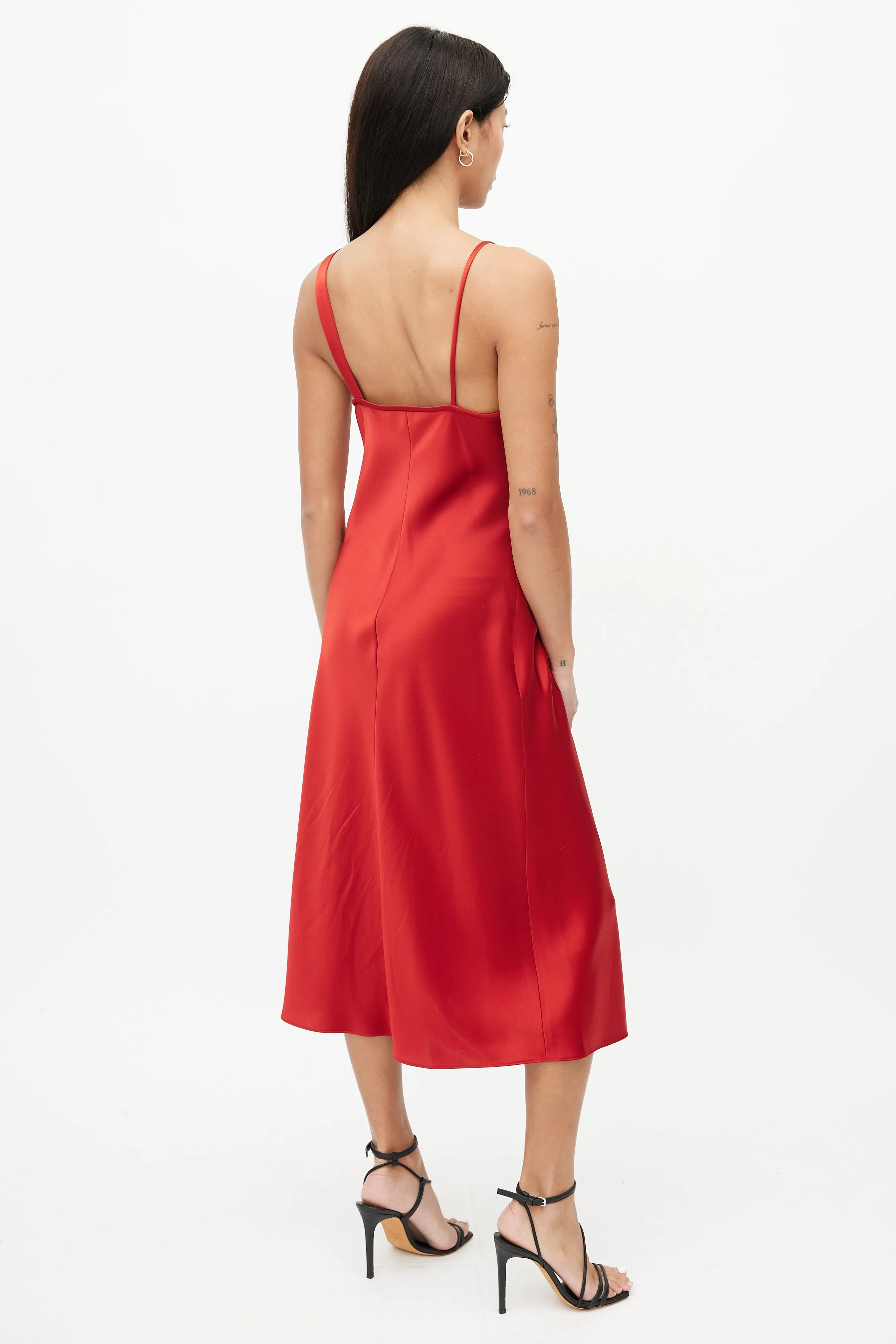 Red Satin Draped Dress