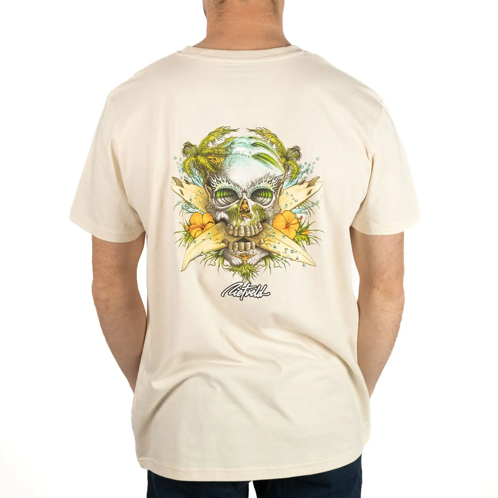 Rietveld Mens Surf Skull Classic Cotton Crew Neck T-Shirt