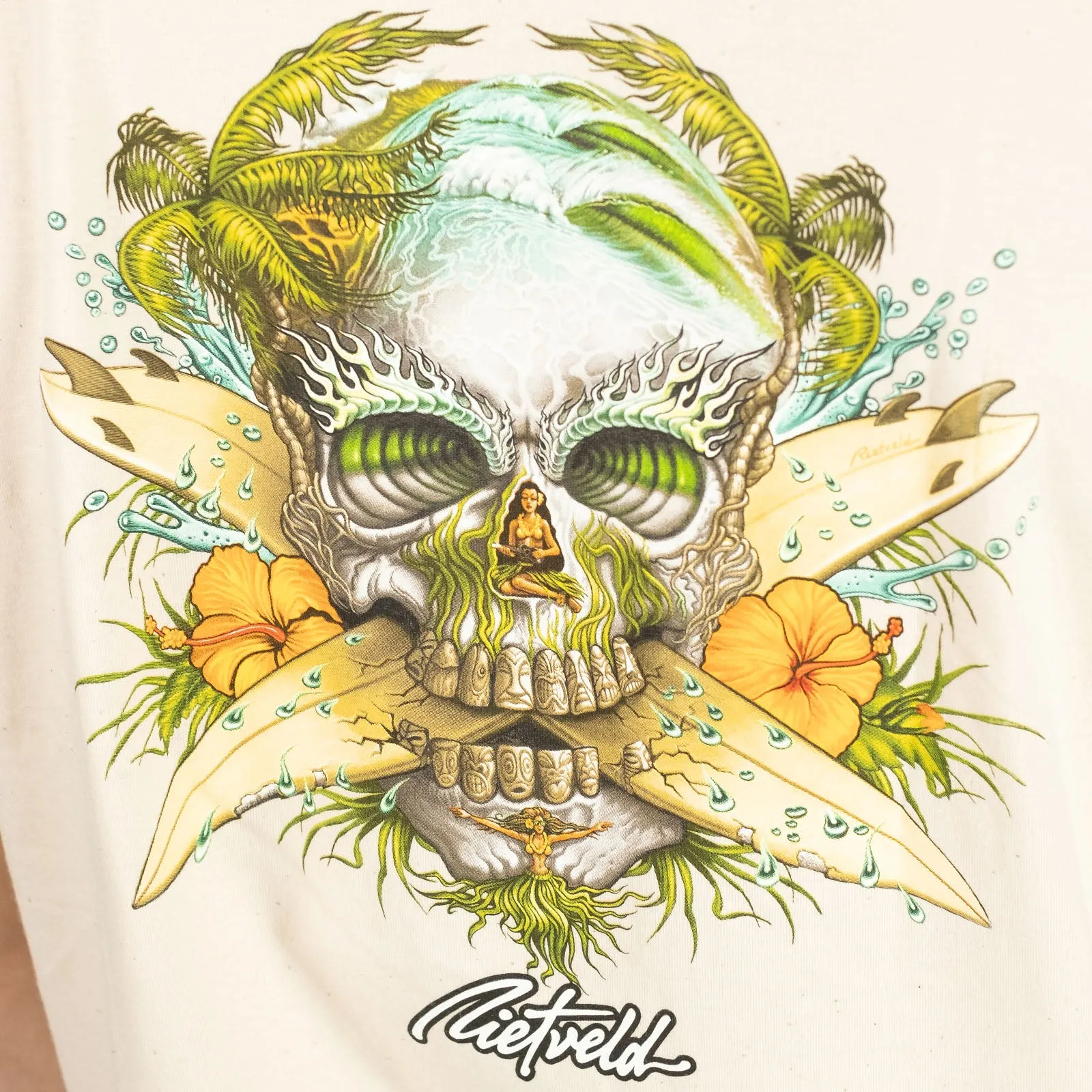 Rietveld Mens Surf Skull Classic Cotton Crew Neck T-Shirt