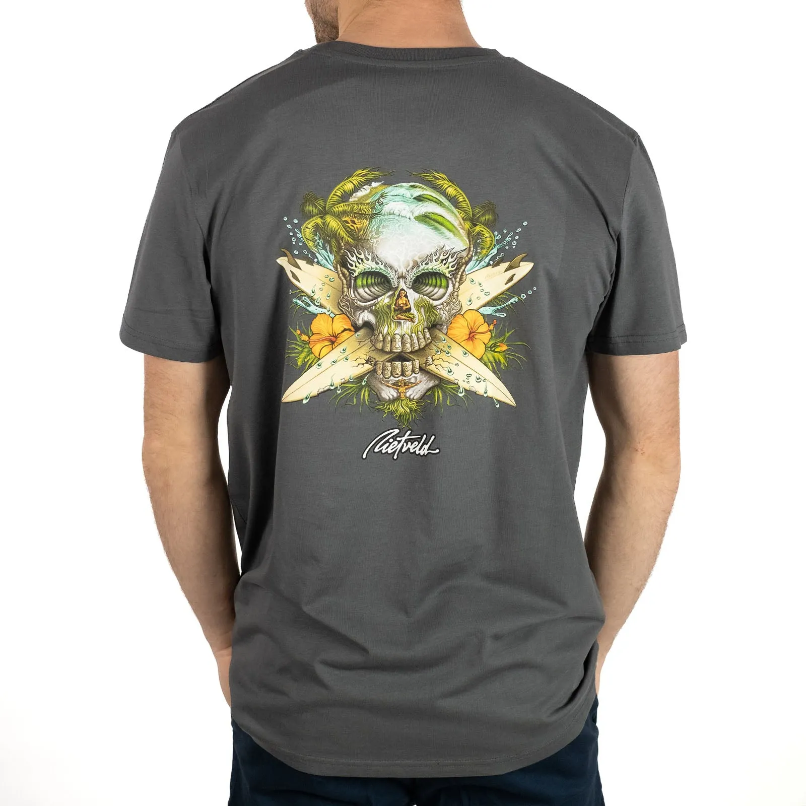 Rietveld Mens Surf Skull Classic Cotton Crew Neck T-Shirt