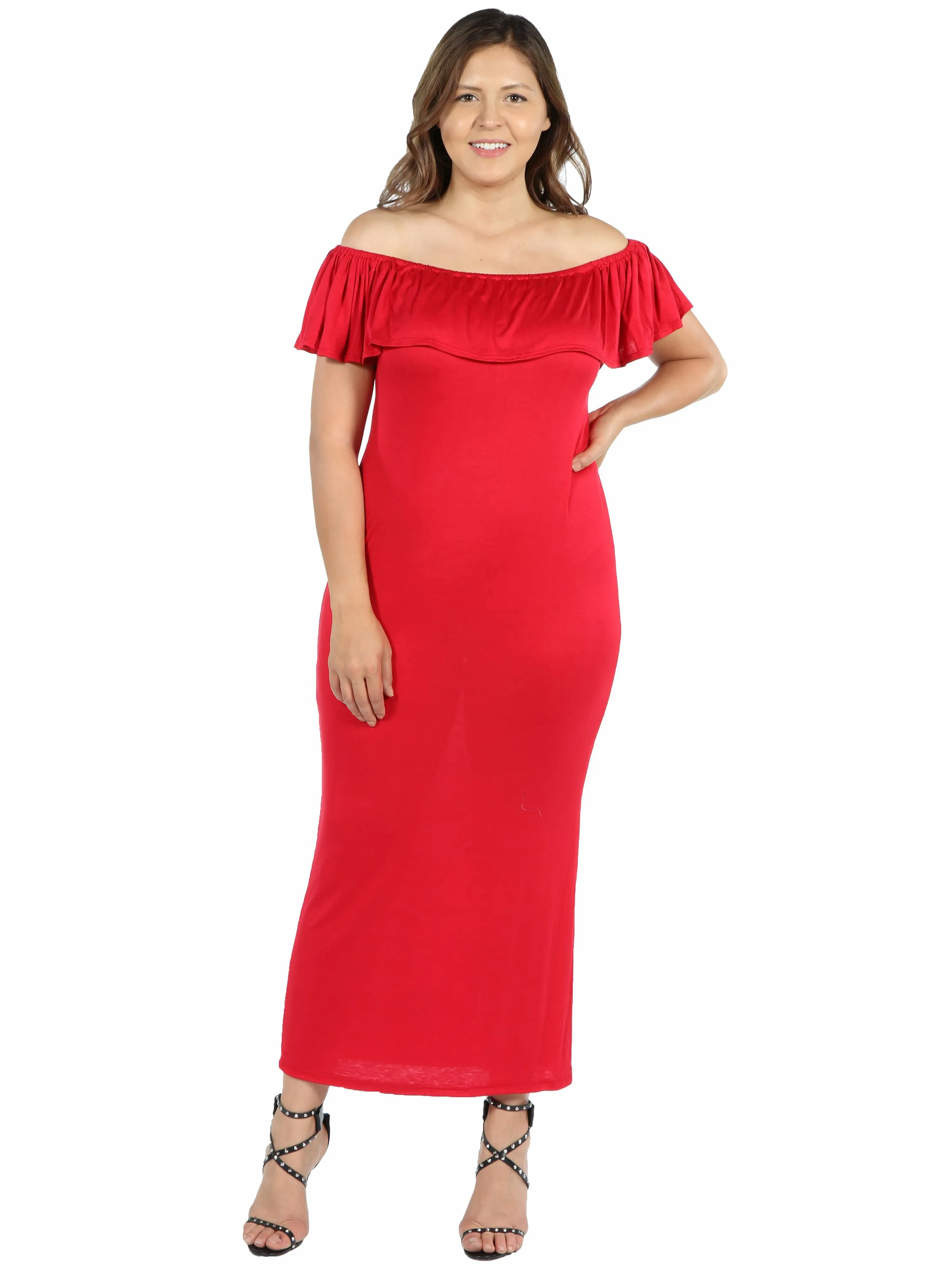 Ruffle Off The Shoulder Plus Size Maxi Dress