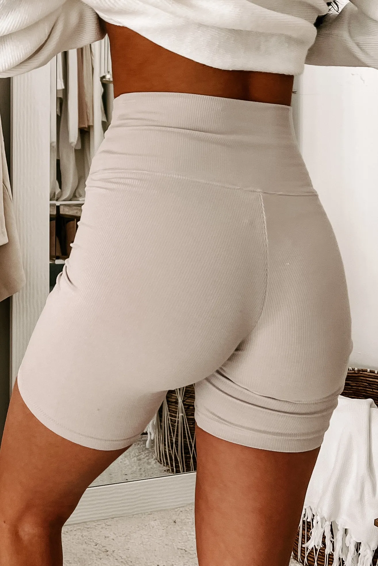 Simplify It Ribbed Biker Shorts (Taupe)