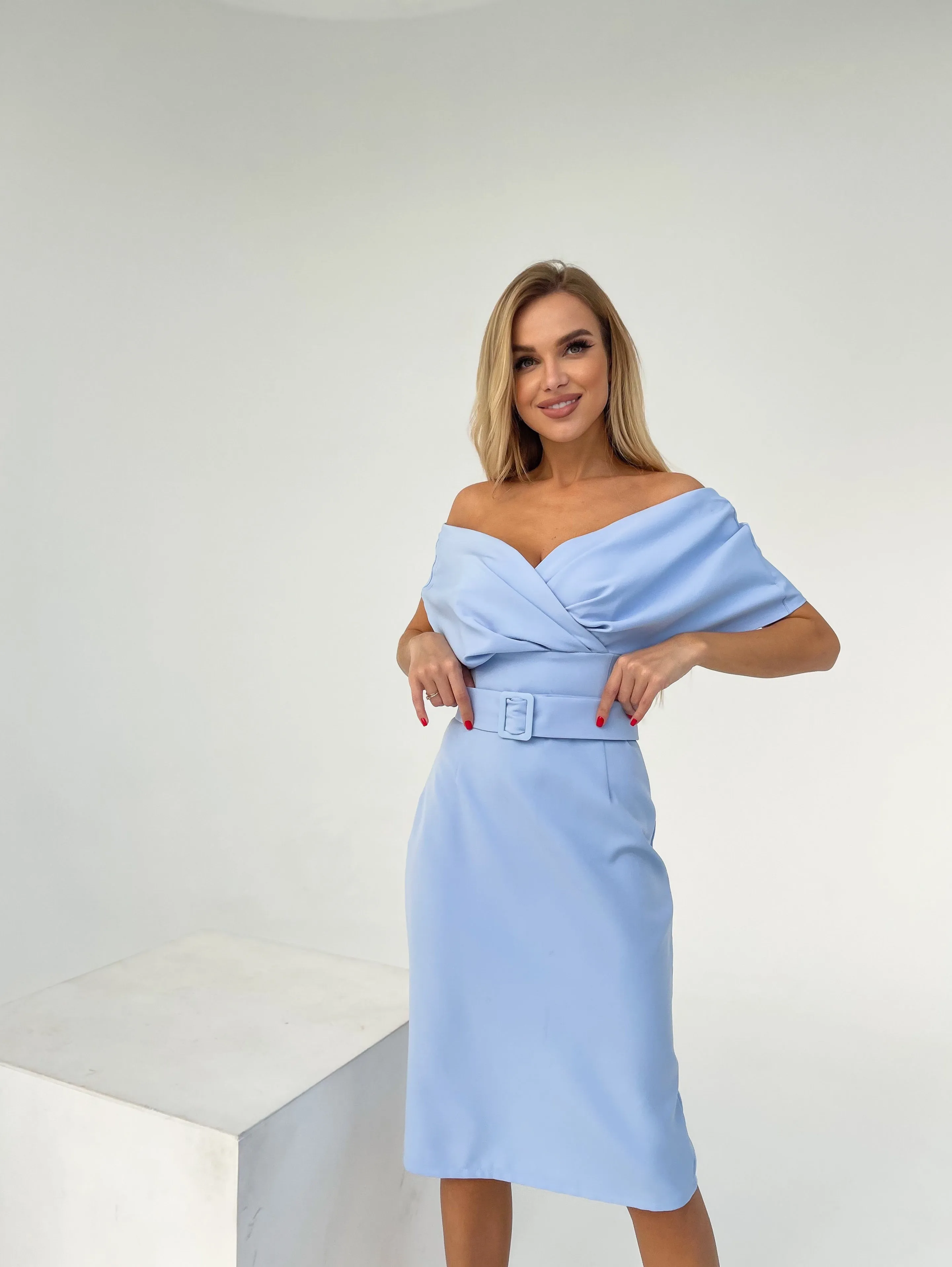 Sky-Blue Off-the-shoulder Mini Dress