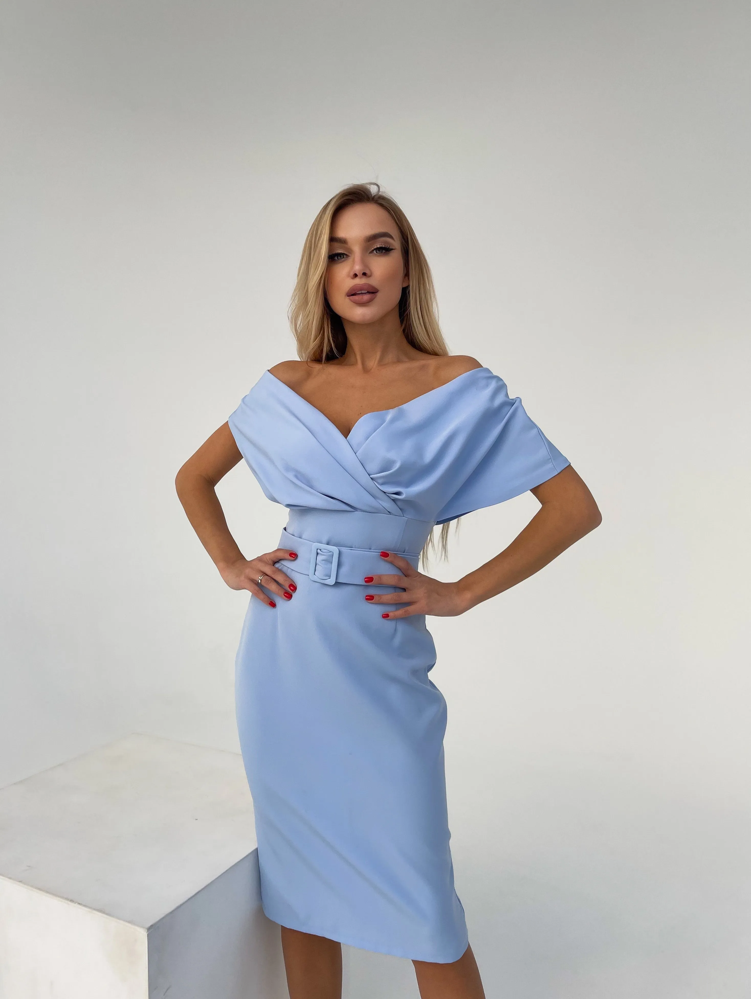Sky-Blue Off-the-shoulder Mini Dress
