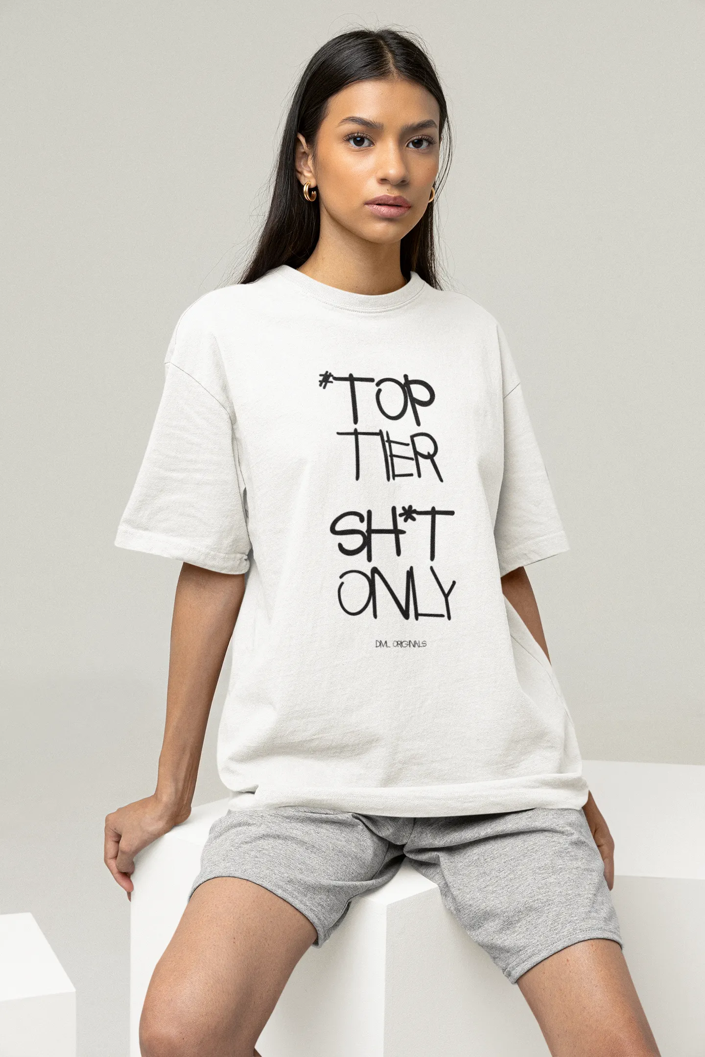 TOP TIER FRONT WHITE OVERSIZED T-SHIRT