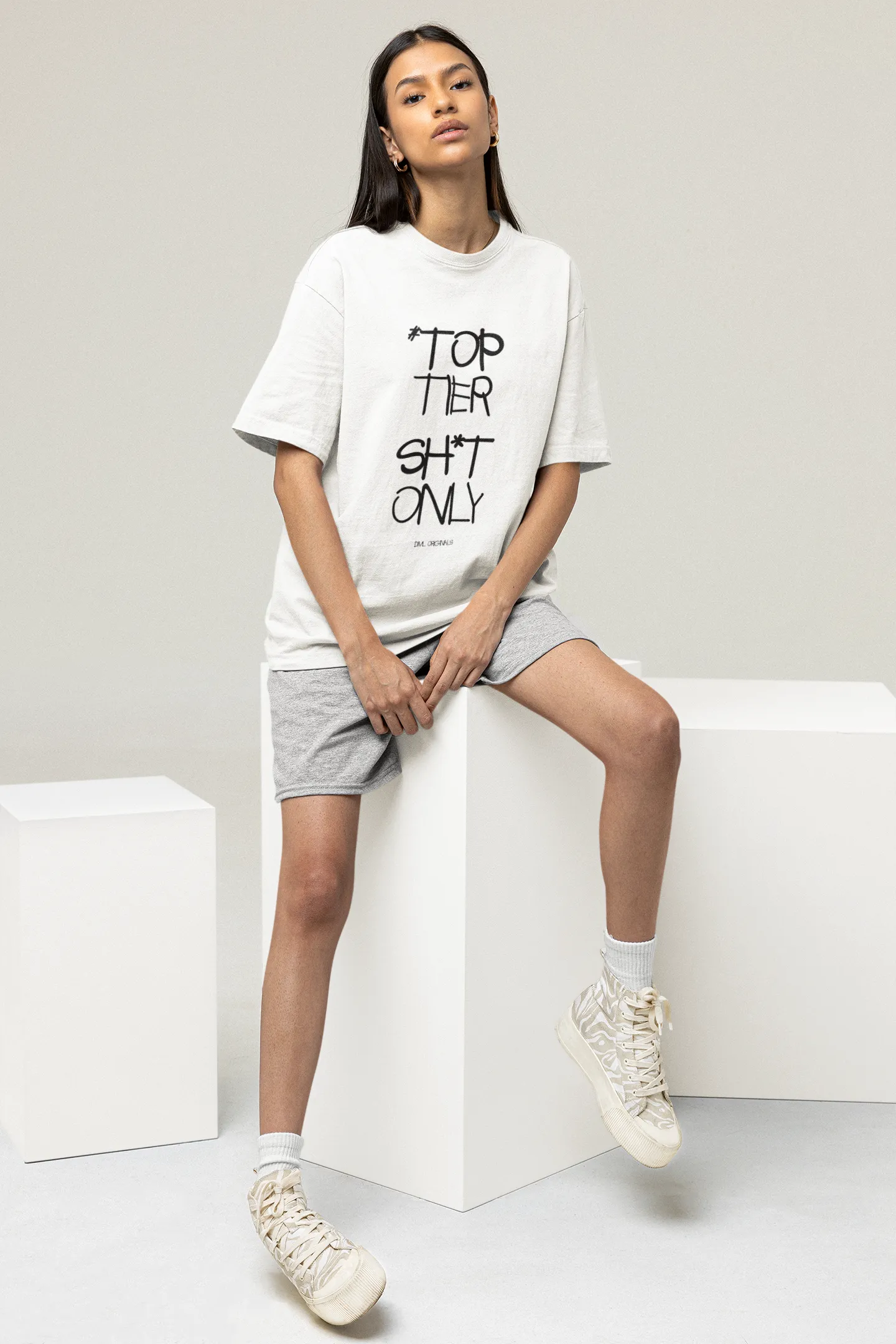 TOP TIER FRONT WHITE OVERSIZED T-SHIRT