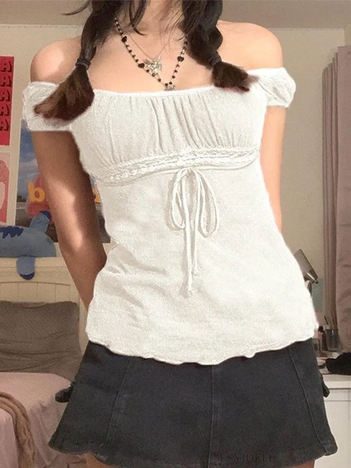 Uniwim ootd Vintage Tie Front Lace Trim Blouse