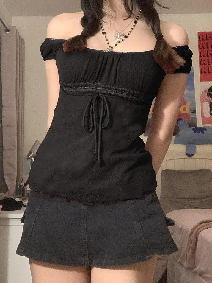 Uniwim ootd Vintage Tie Front Lace Trim Blouse