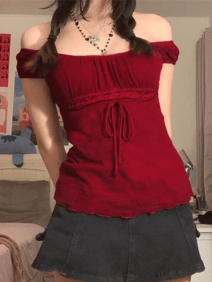 Uniwim ootd Vintage Tie Front Lace Trim Blouse