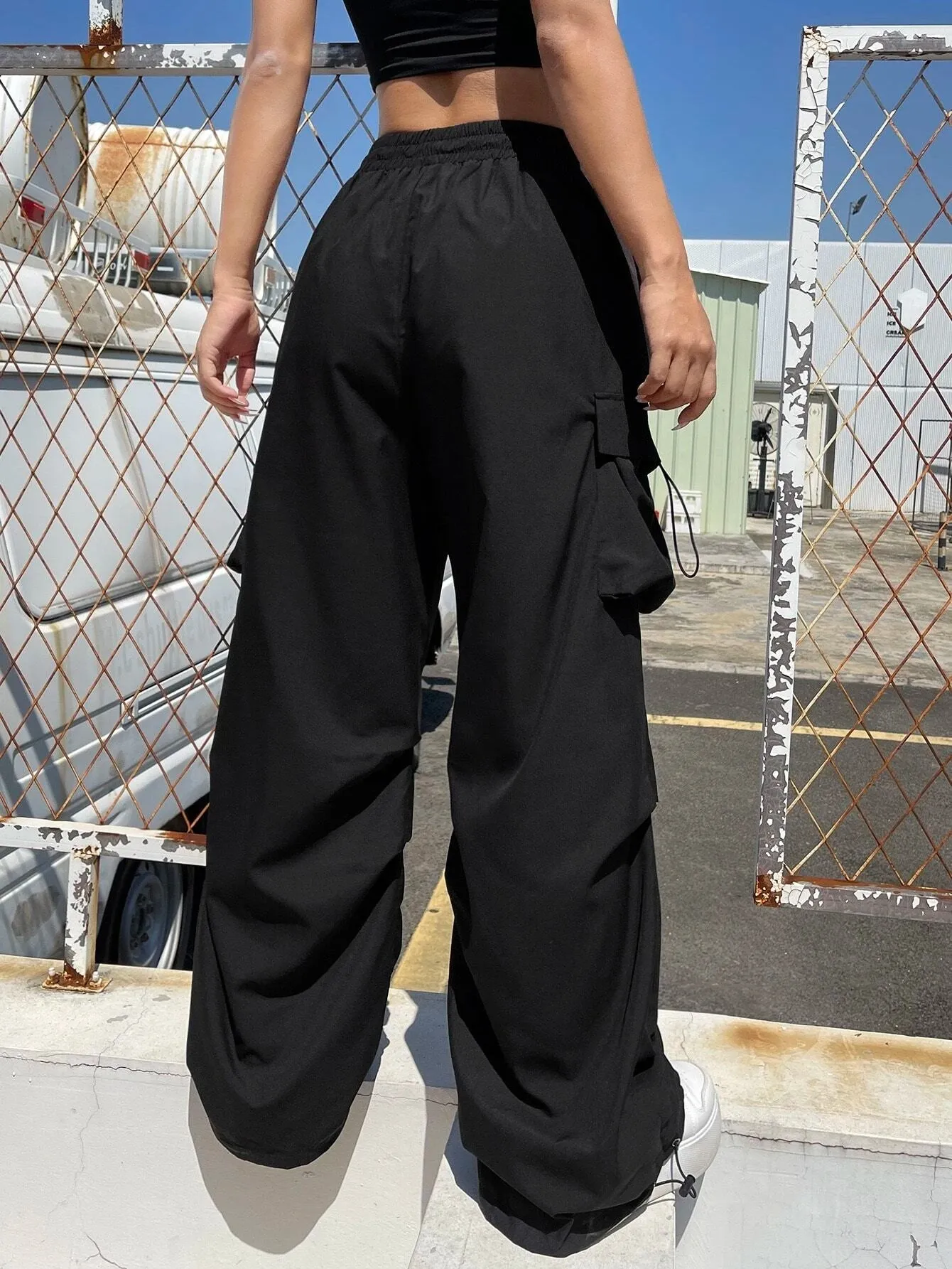 Versatile Flap Pocket Drawstring Cargo Pants