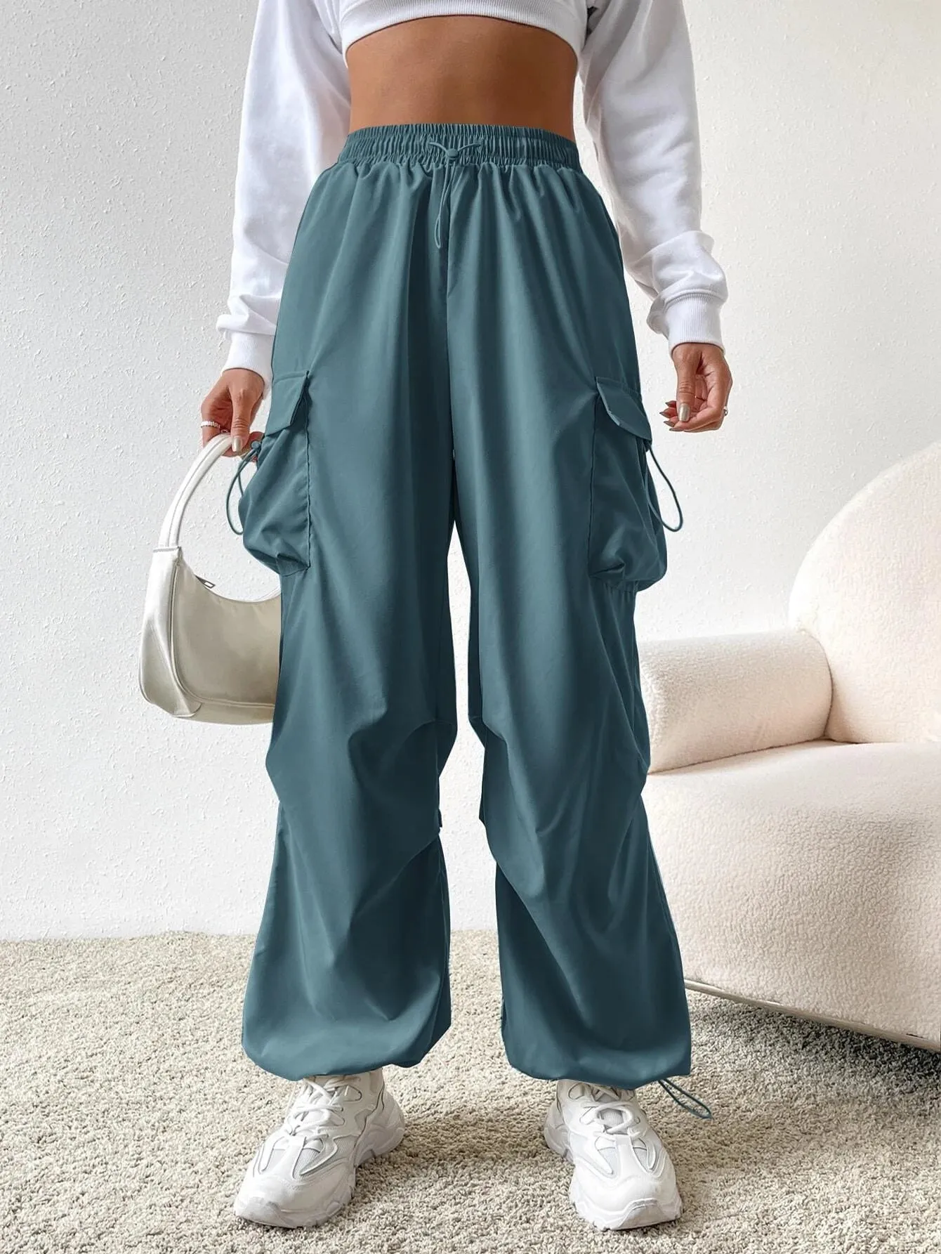 Versatile Flap Pocket Drawstring Cargo Pants