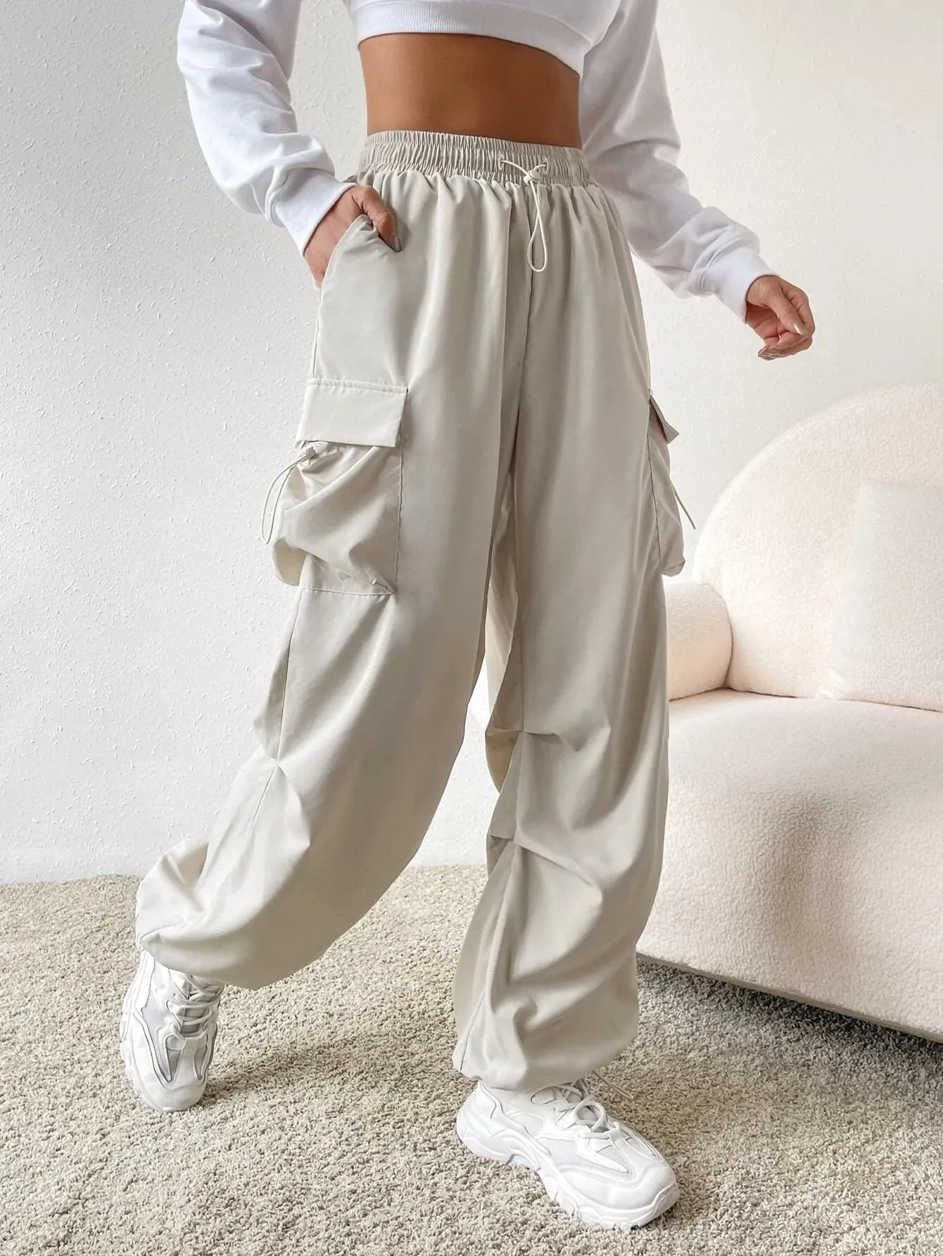 Versatile Flap Pocket Drawstring Cargo Pants