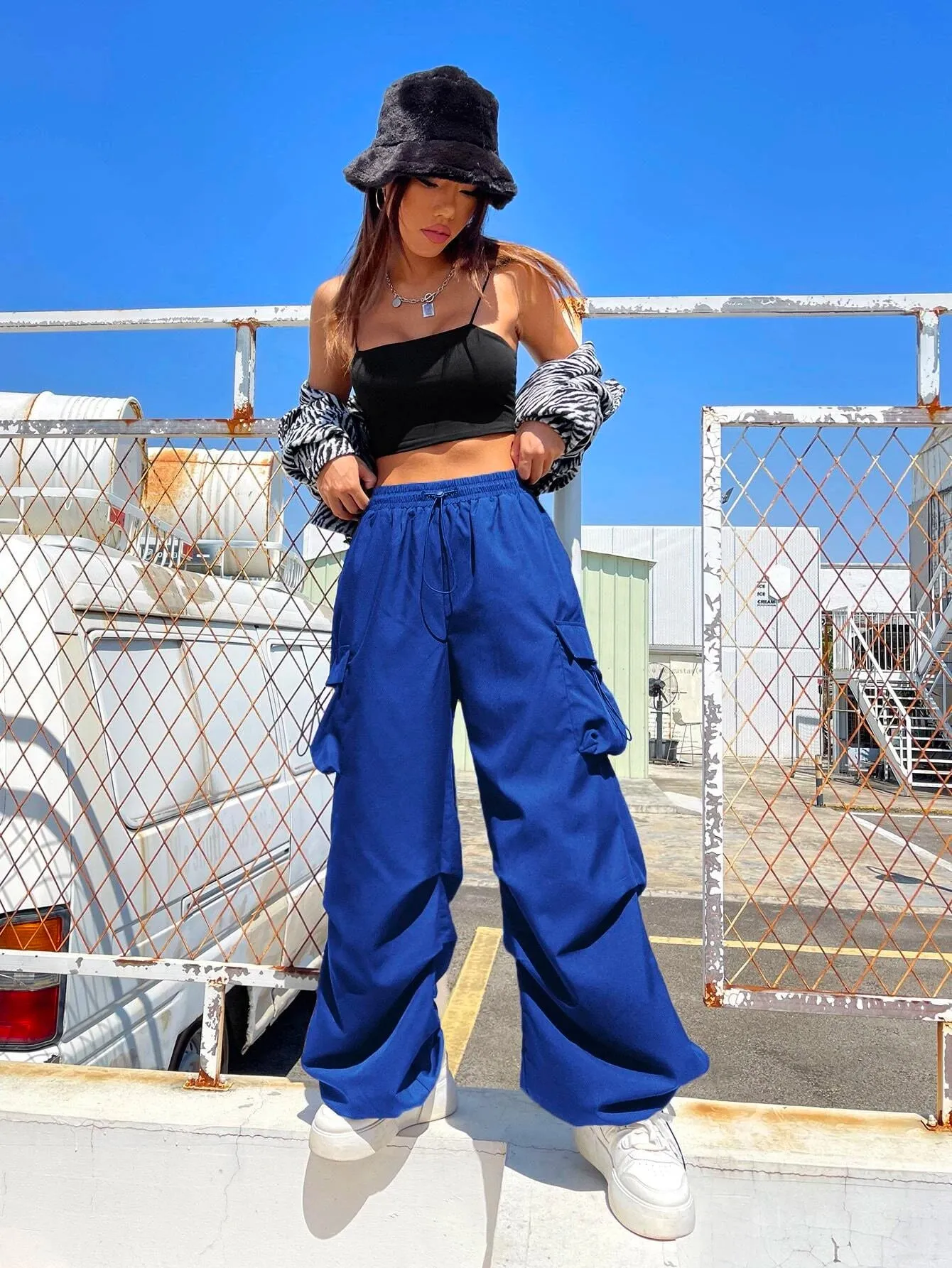 Versatile Flap Pocket Drawstring Cargo Pants