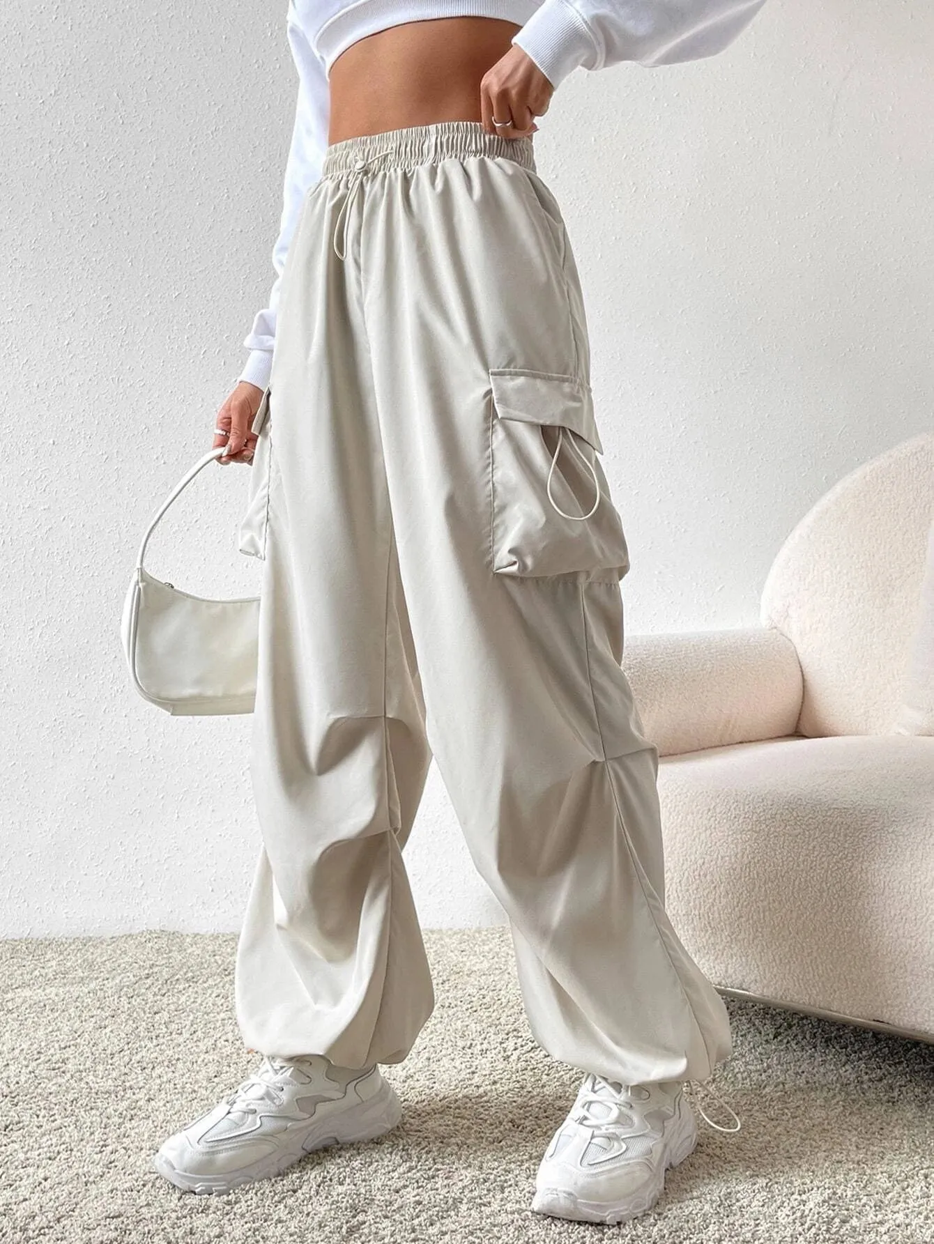 Versatile Flap Pocket Drawstring Cargo Pants
