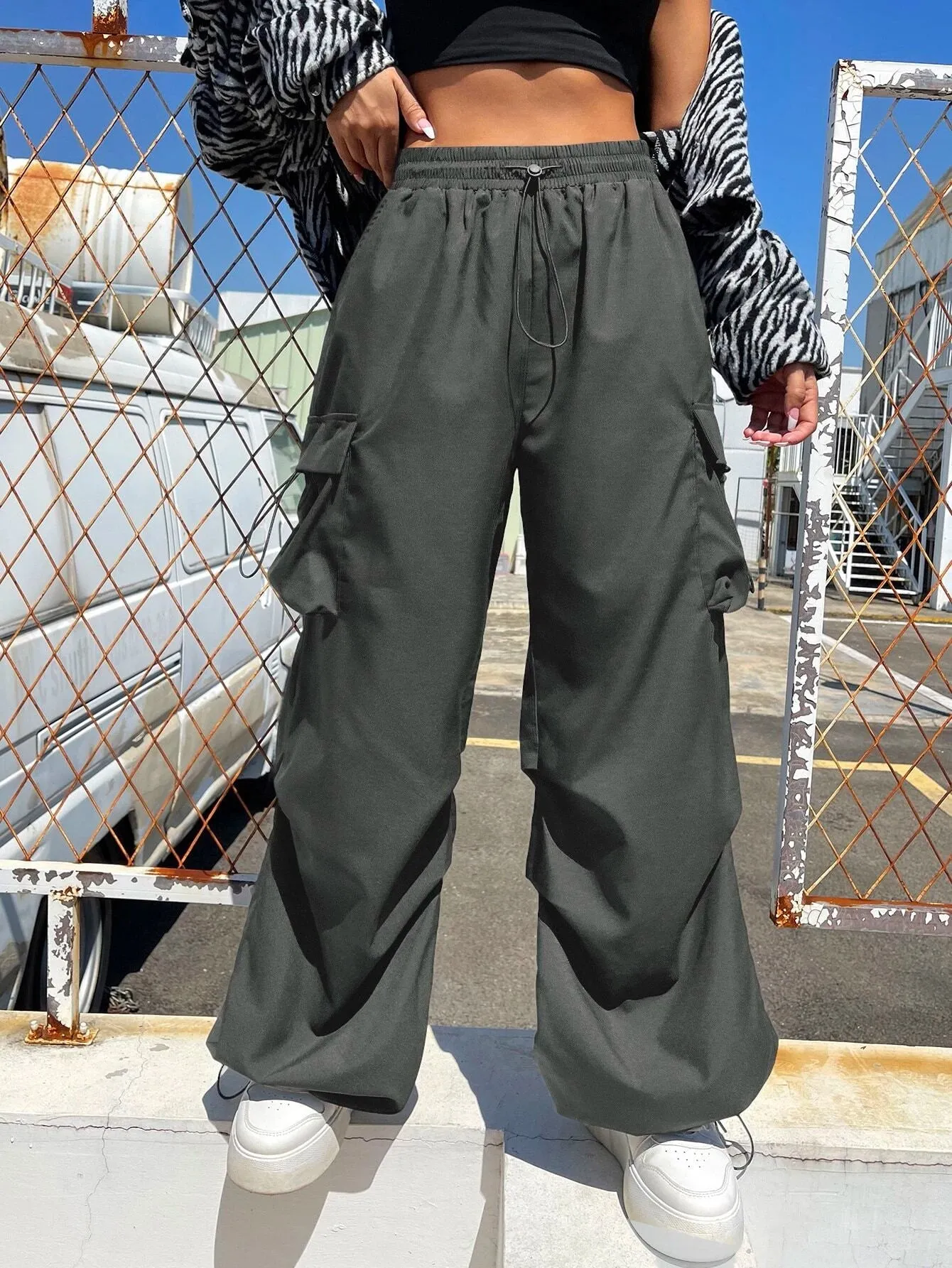 Versatile Flap Pocket Drawstring Cargo Pants