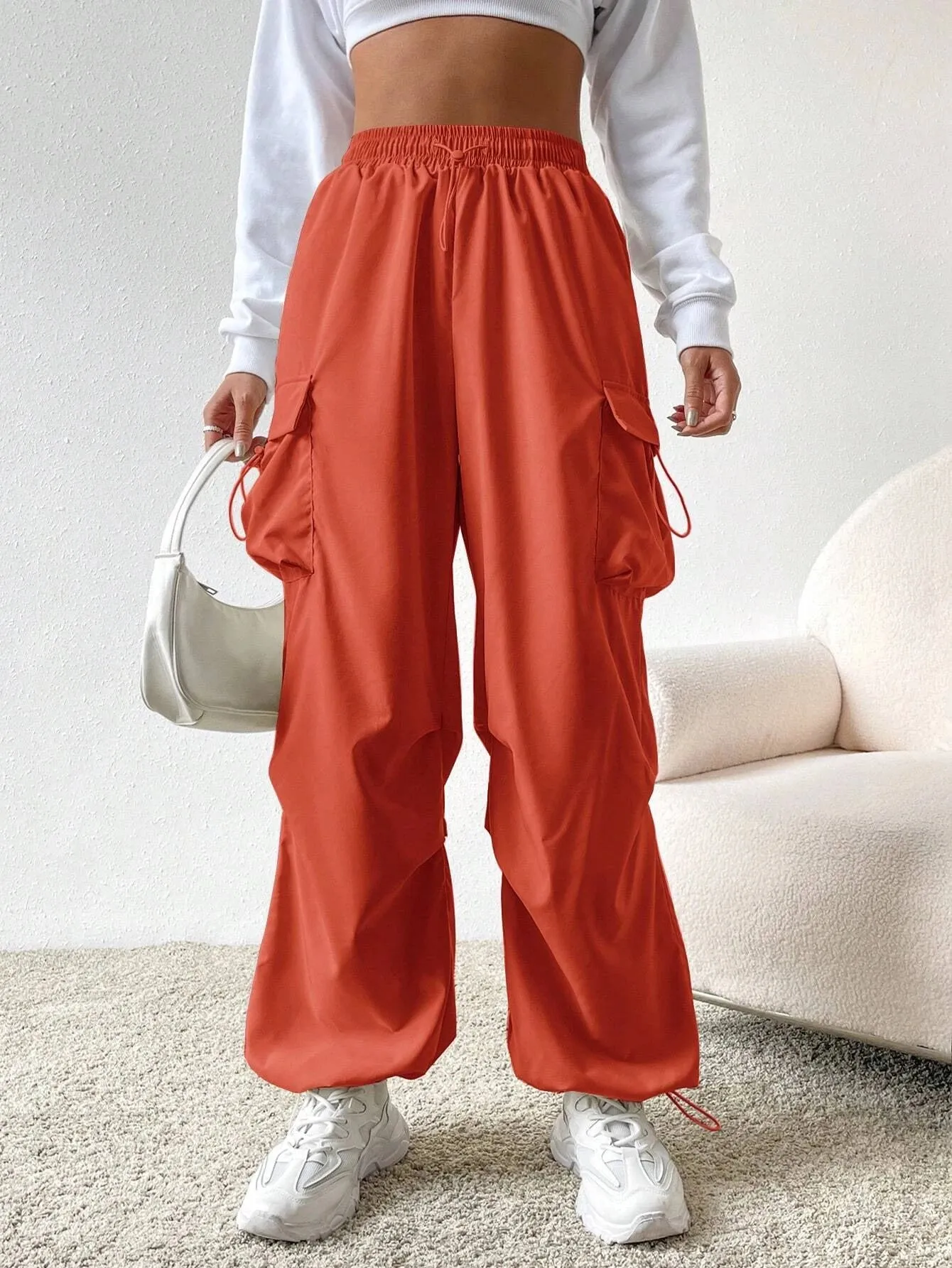 Versatile Flap Pocket Drawstring Cargo Pants