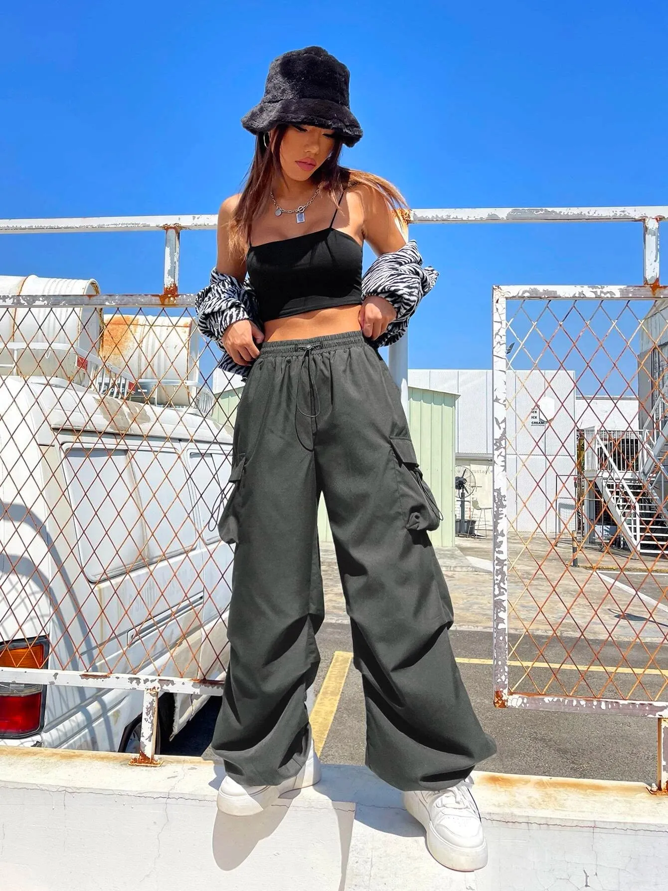 Versatile Flap Pocket Drawstring Cargo Pants