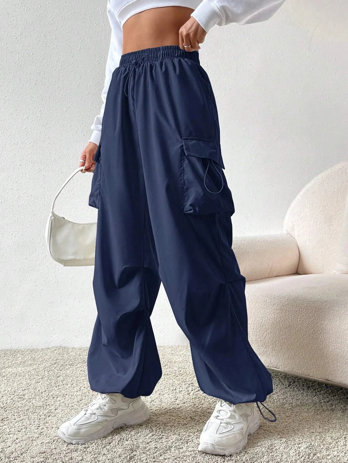 Versatile Flap Pocket Drawstring Cargo Pants