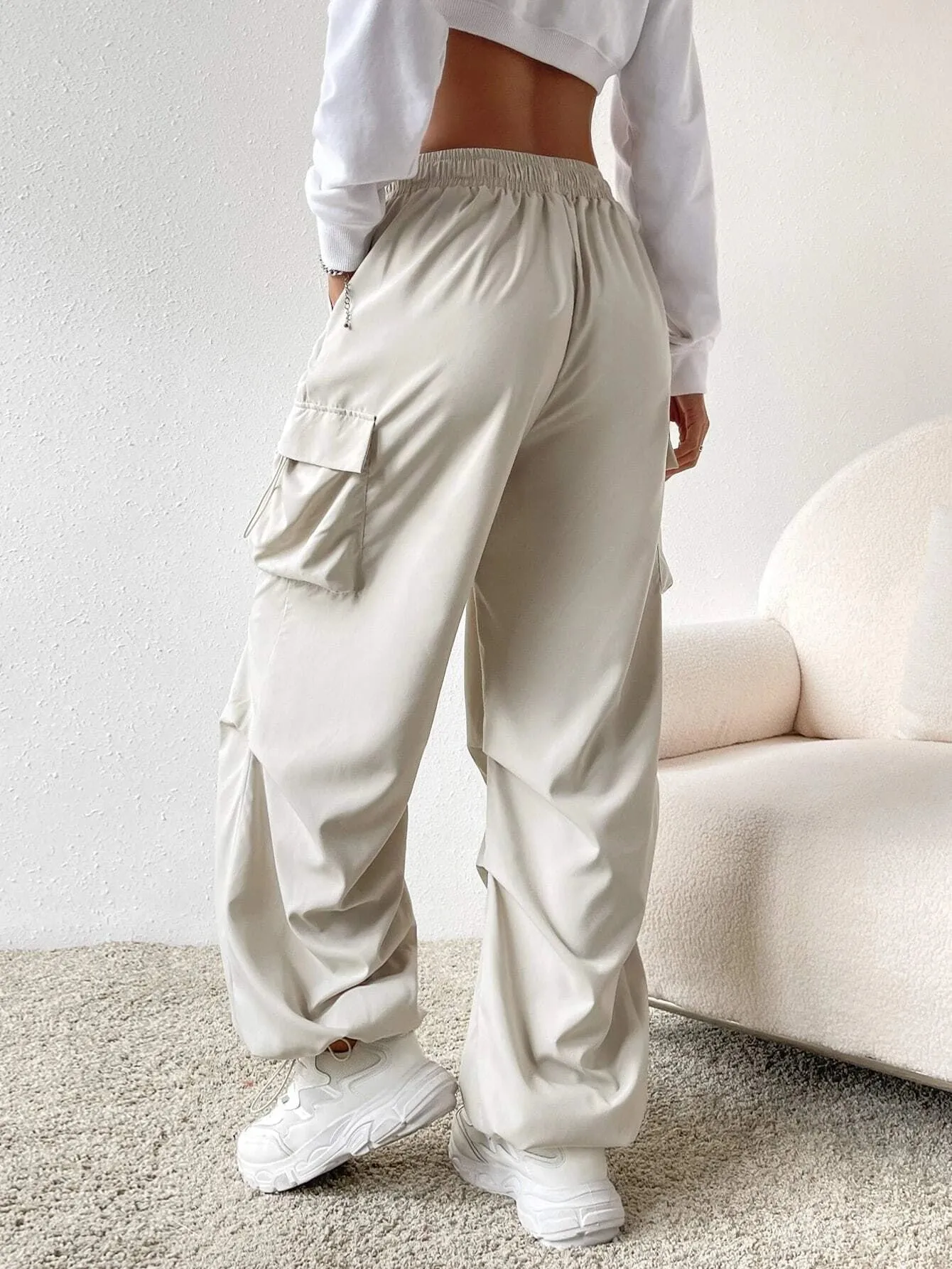 Versatile Flap Pocket Drawstring Cargo Pants