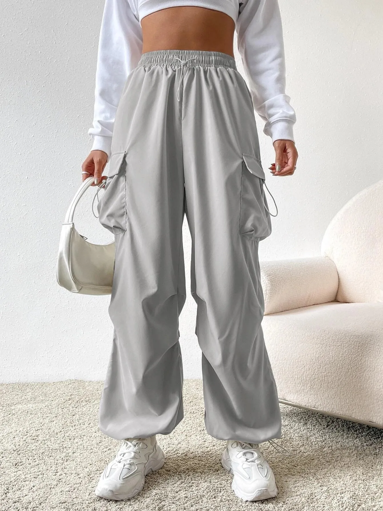 Versatile Flap Pocket Drawstring Cargo Pants