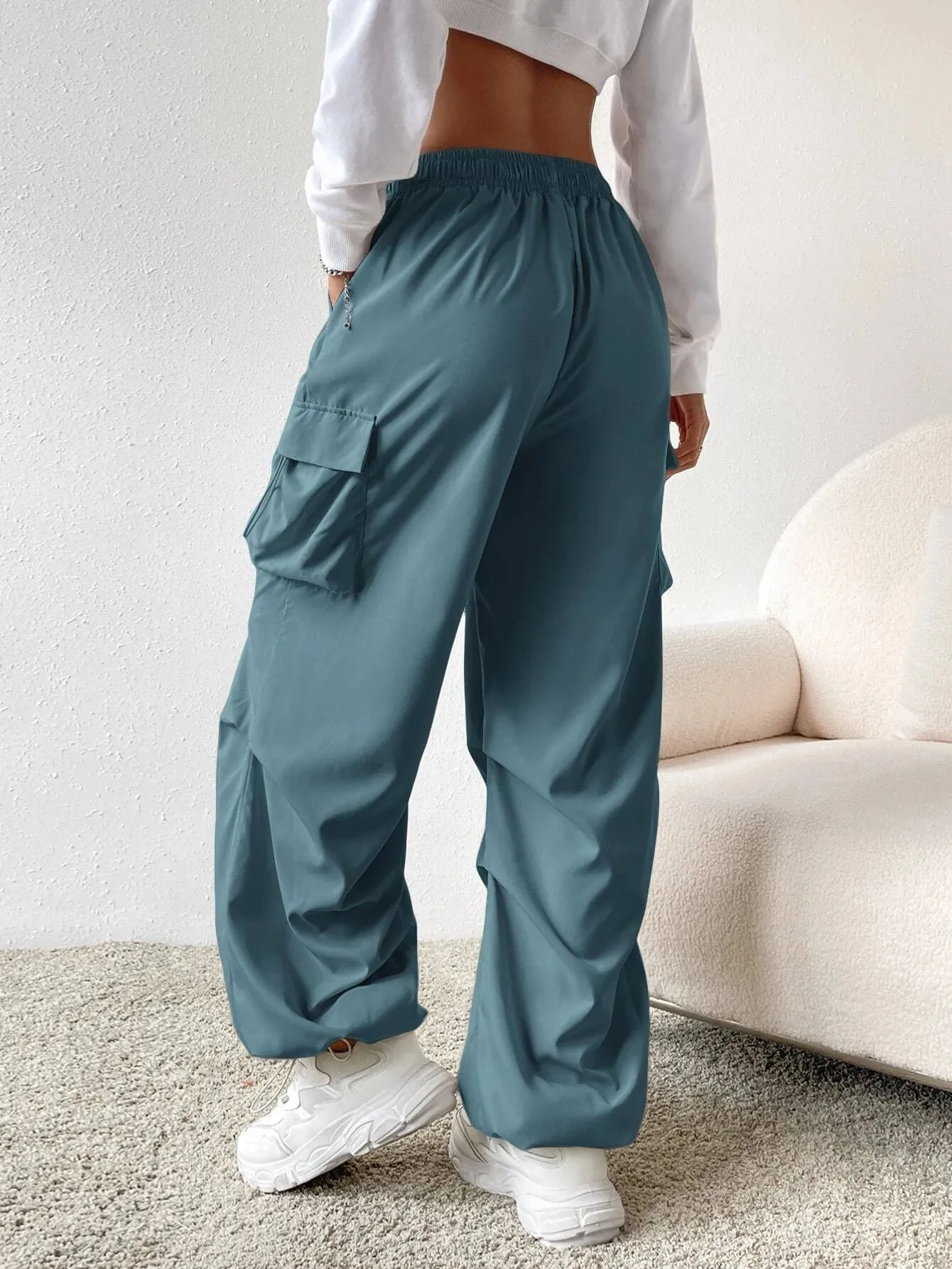 Versatile Flap Pocket Drawstring Cargo Pants