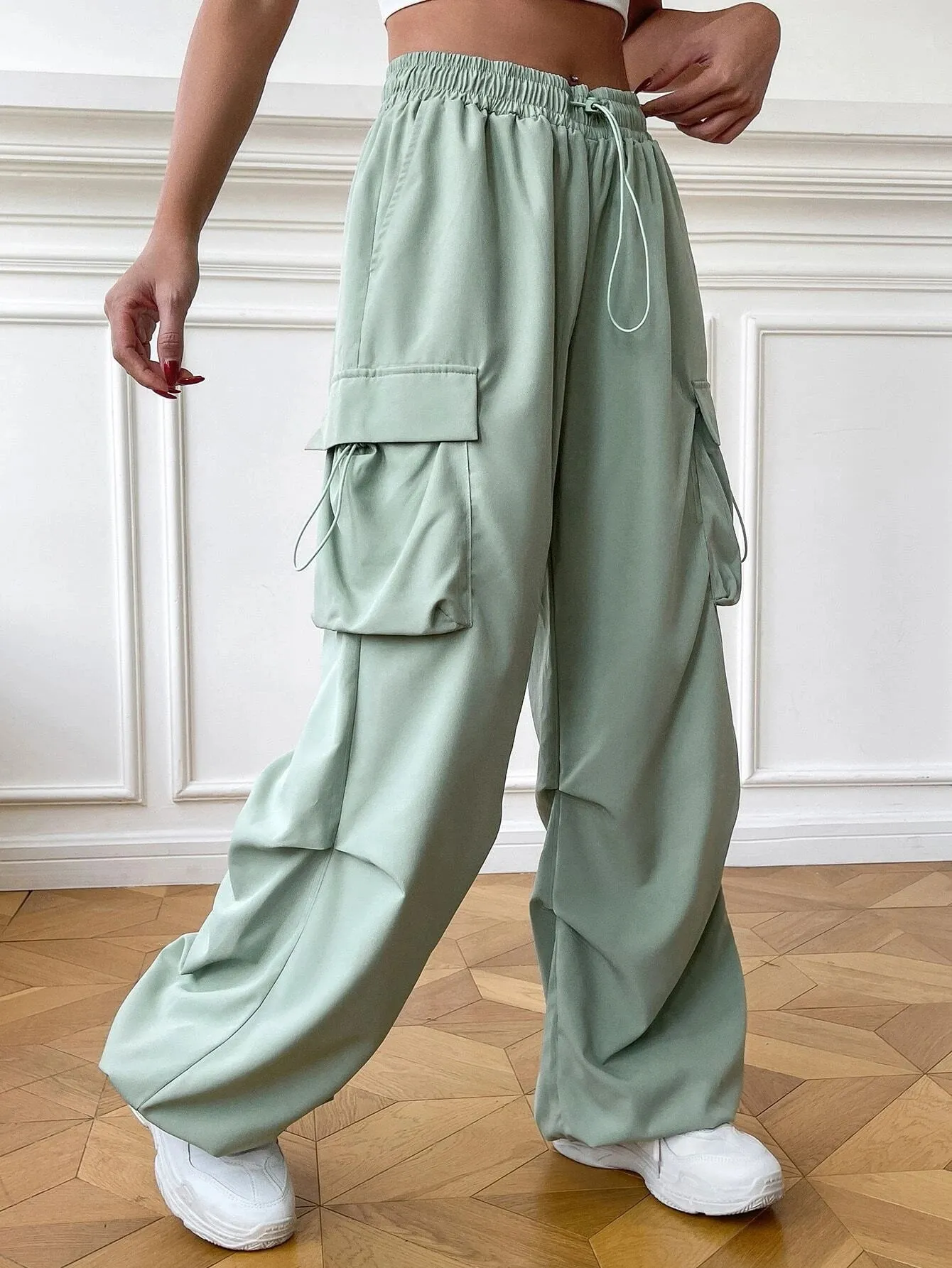 Versatile Flap Pocket Drawstring Cargo Pants