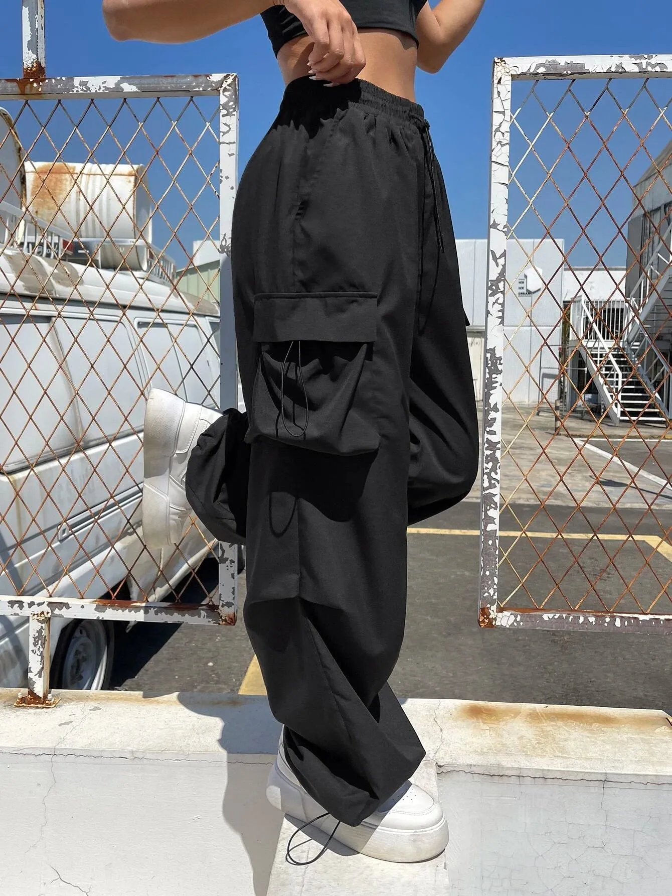 Versatile Flap Pocket Drawstring Cargo Pants
