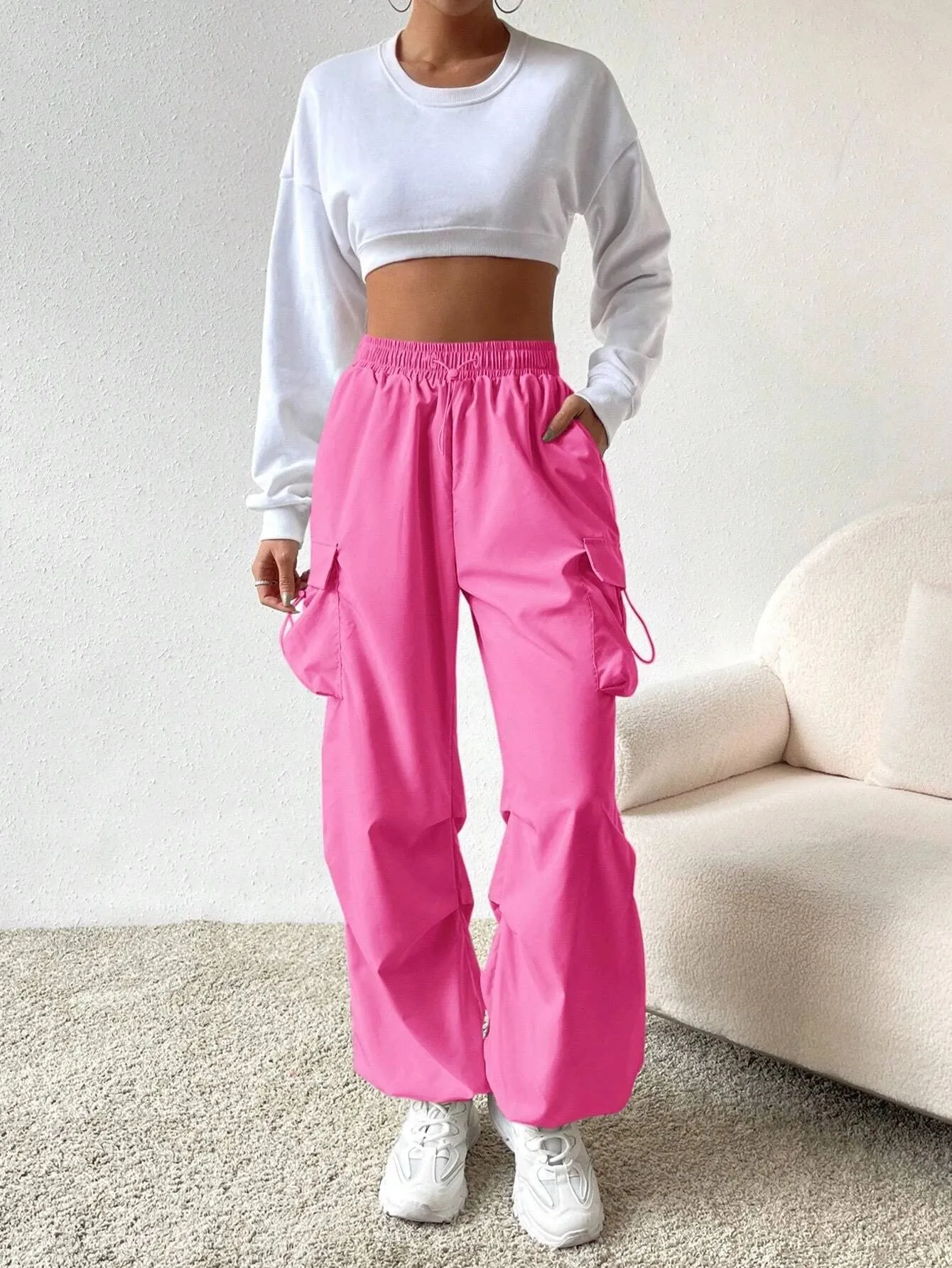 Versatile Flap Pocket Drawstring Cargo Pants