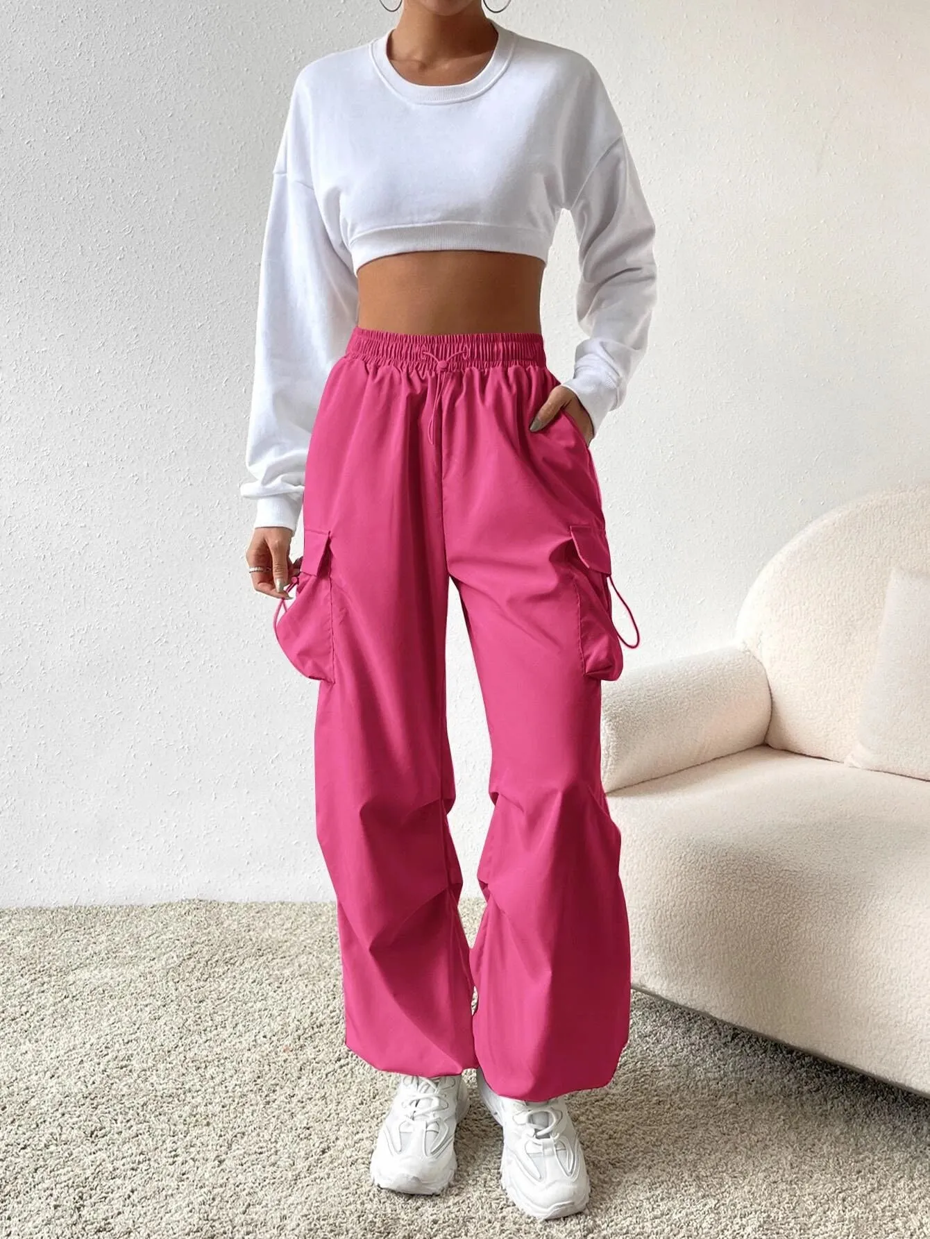 Versatile Flap Pocket Drawstring Cargo Pants