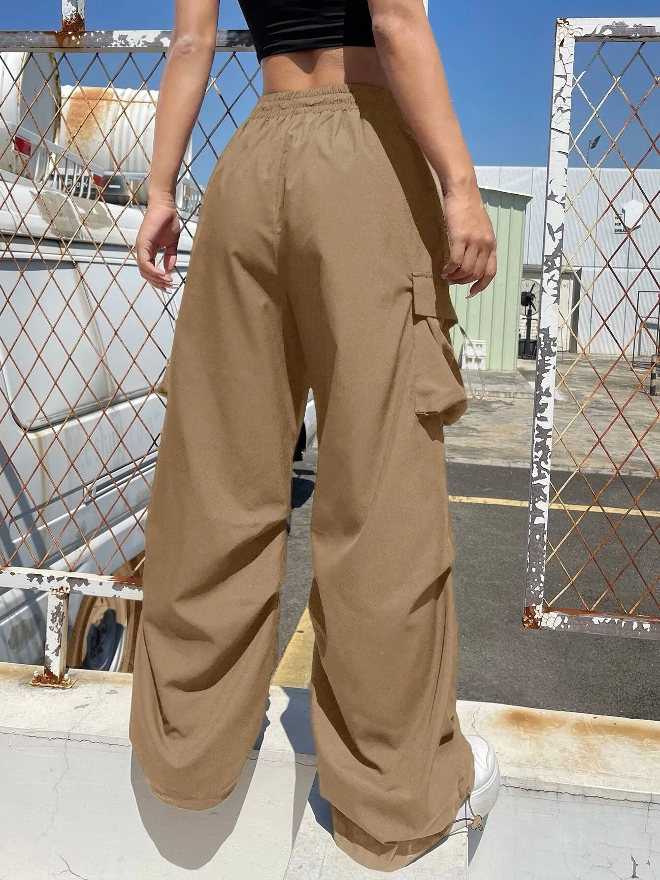 Versatile Flap Pocket Drawstring Cargo Pants