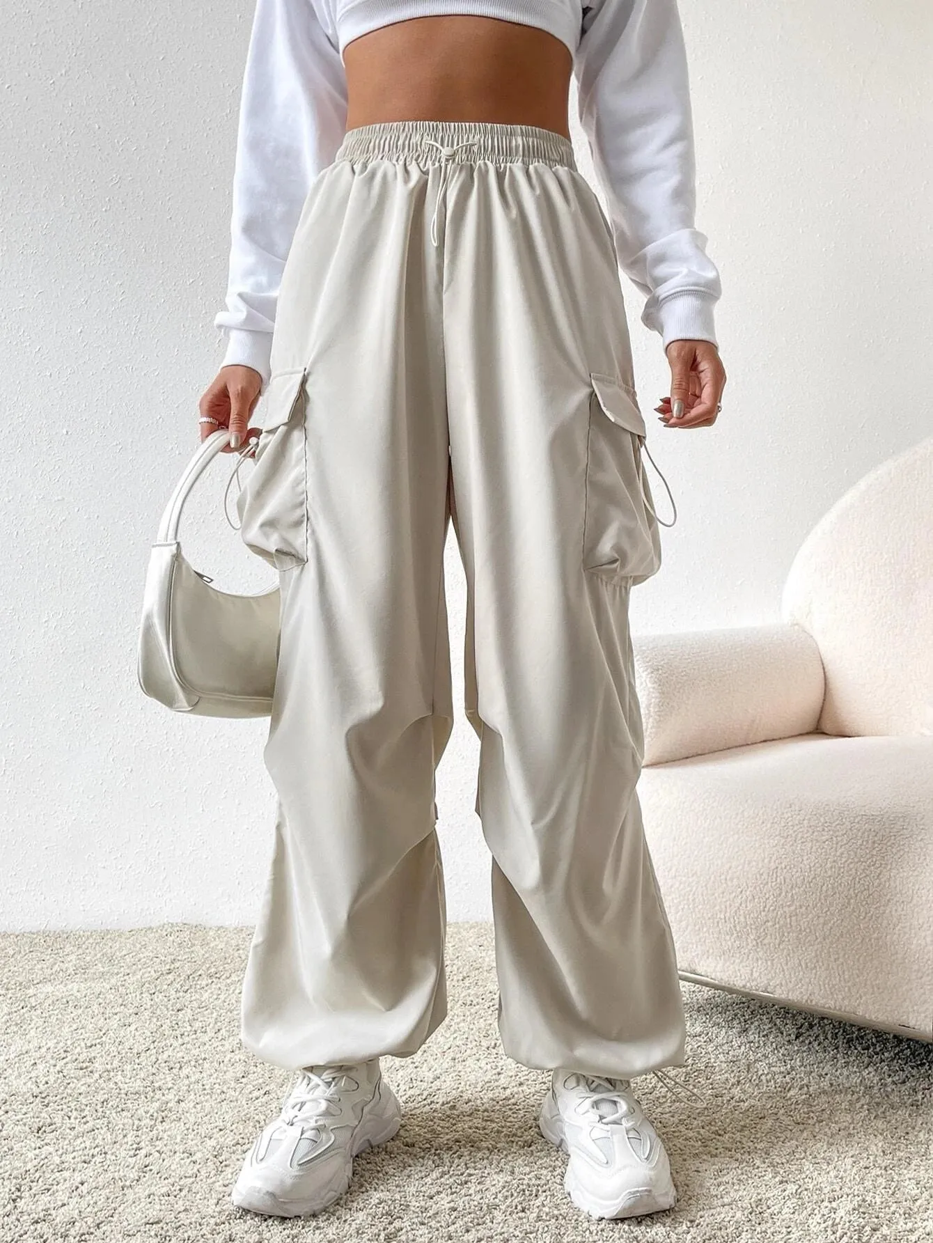 Versatile Flap Pocket Drawstring Cargo Pants