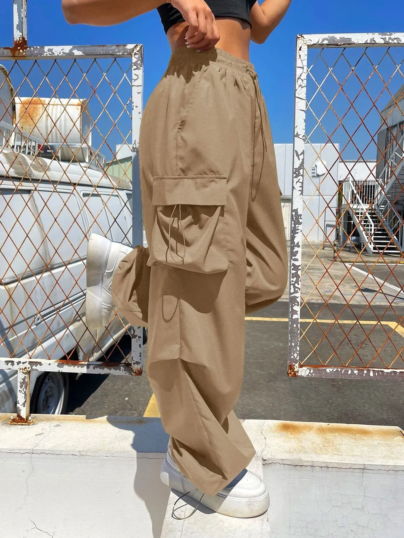 Versatile Flap Pocket Drawstring Cargo Pants