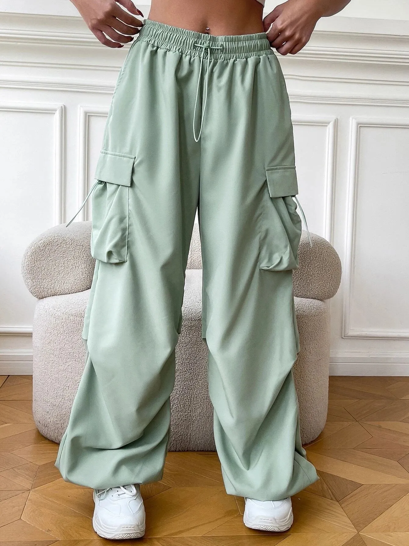 Versatile Flap Pocket Drawstring Cargo Pants