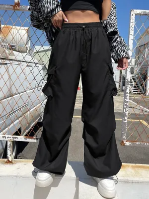 Versatile Flap Pocket Drawstring Cargo Pants