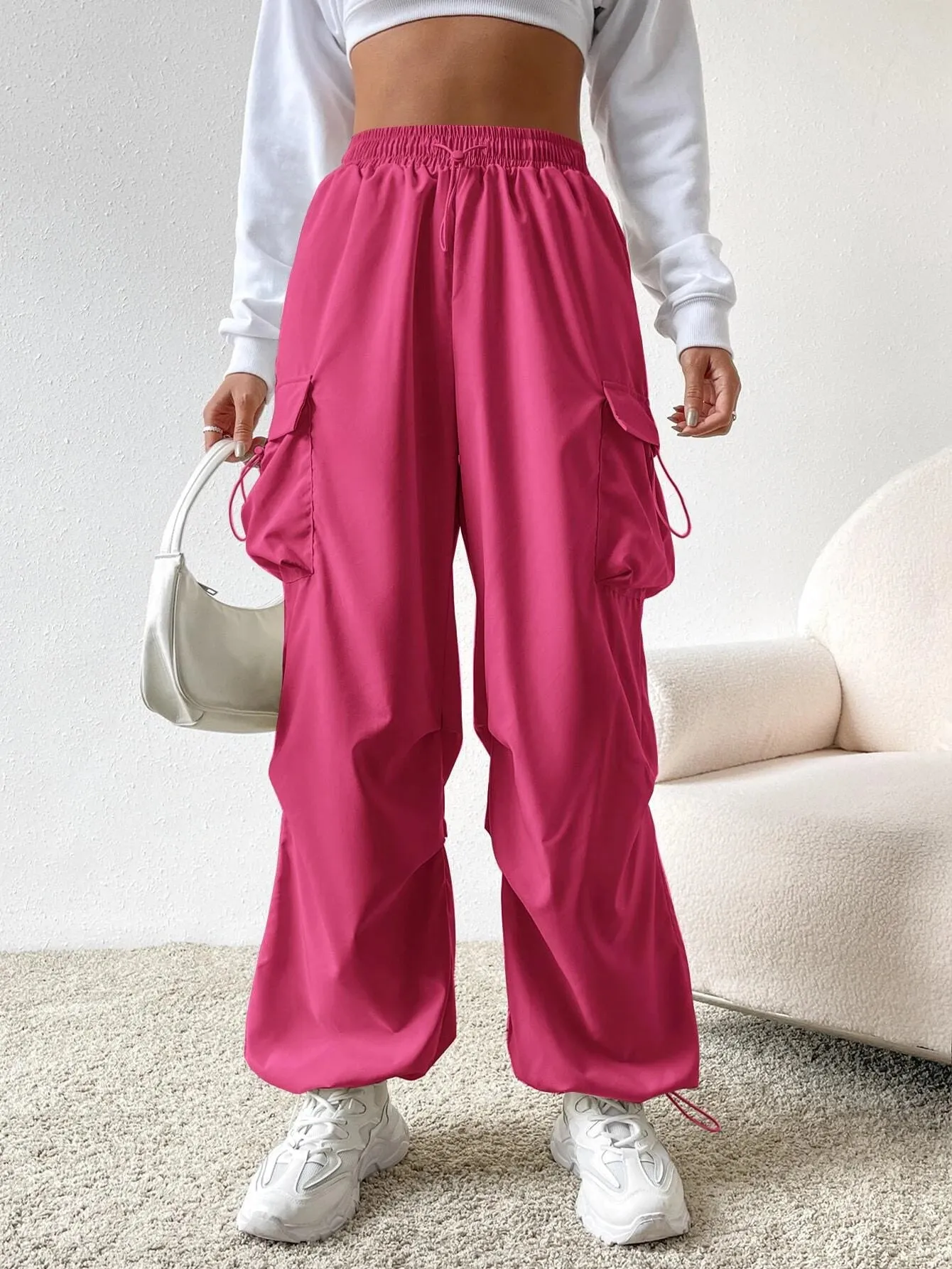 Versatile Flap Pocket Drawstring Cargo Pants