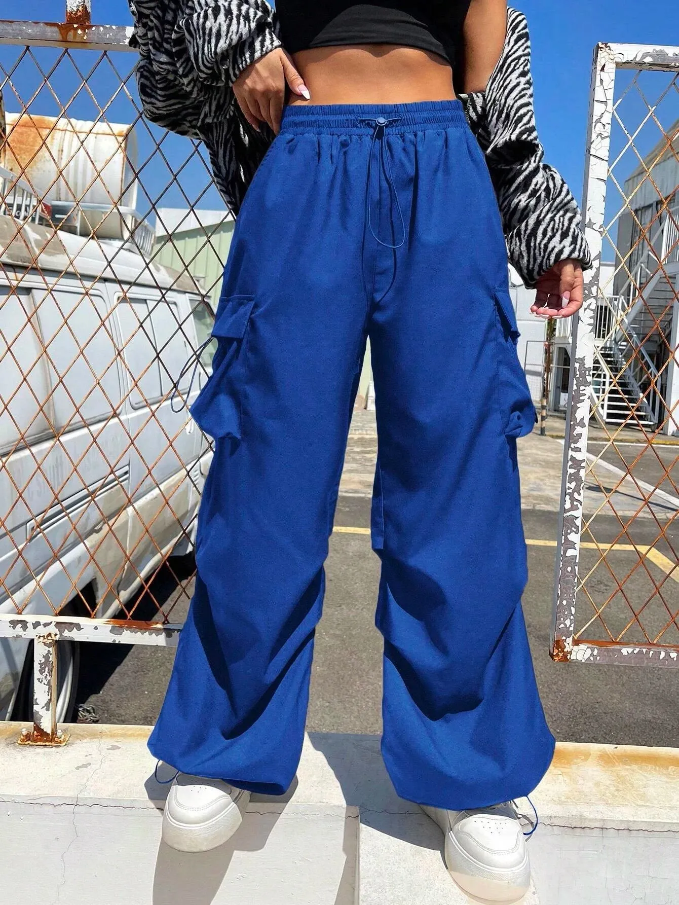 Versatile Flap Pocket Drawstring Cargo Pants